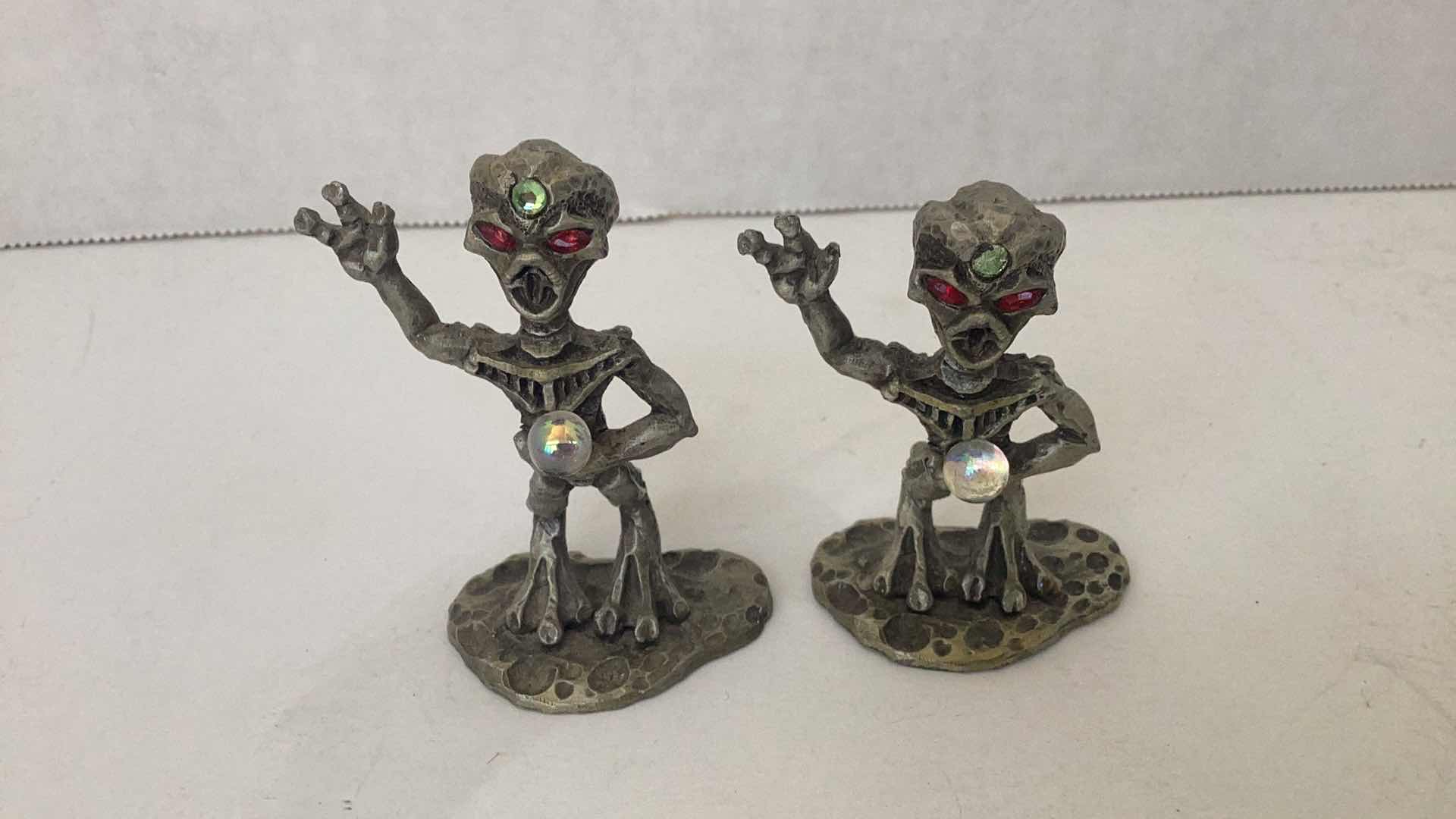 Photo 1 of SET OF 2 PEWTER ALIENS 3 INCHES TALL