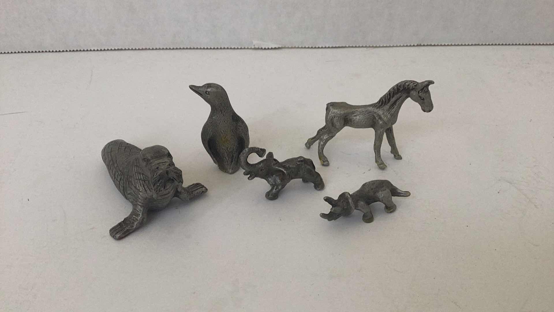 Photo 1 of SET OF 5 PEWTER ANIMALS TALLEST 2 INCHES