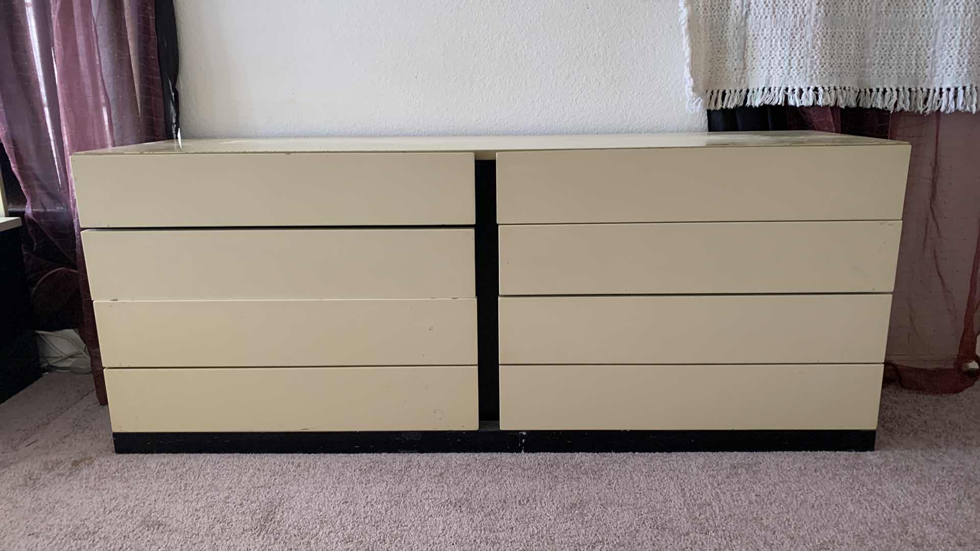 Photo 4 of VINTAGE CREAM ART DECO HEAVY LACQUER 8 DRAWER DRESSER 72” x 20” x H29”