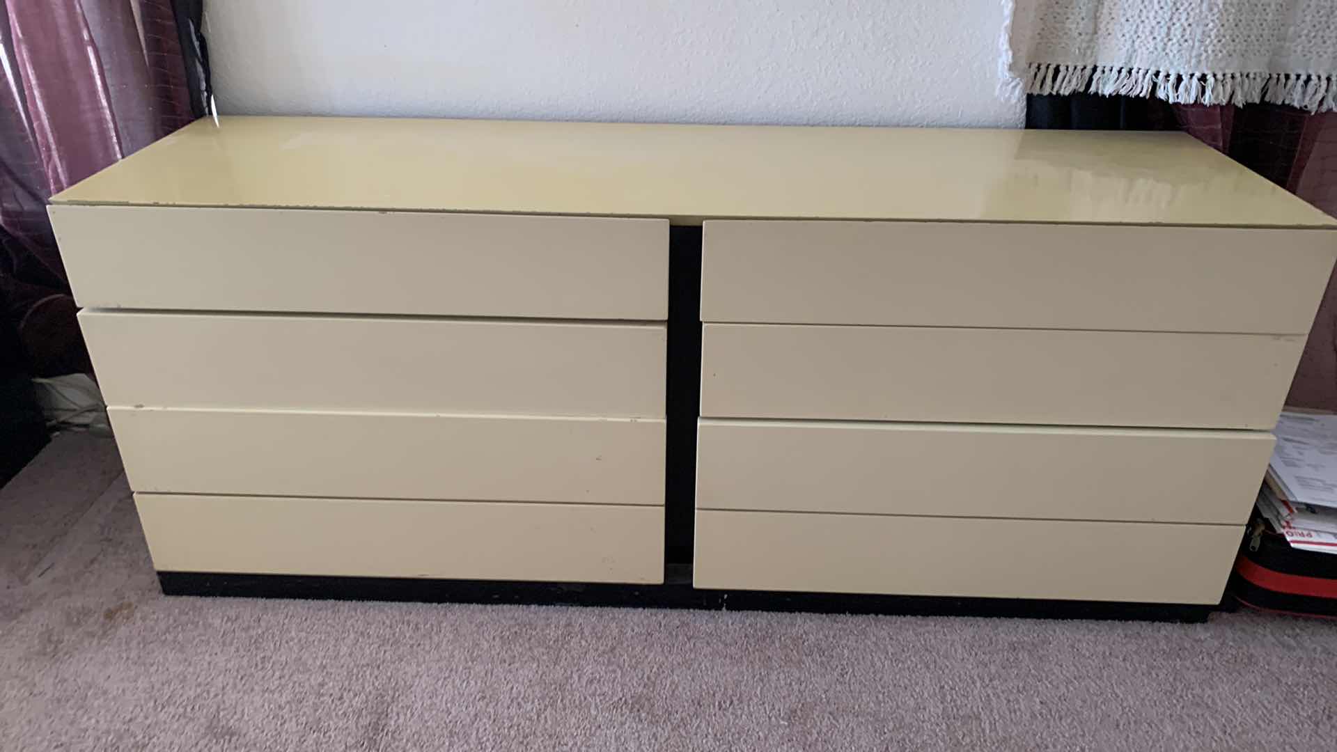 Photo 1 of VINTAGE CREAM ART DECO HEAVY LACQUER 8 DRAWER DRESSER 72” x 20” x H29”