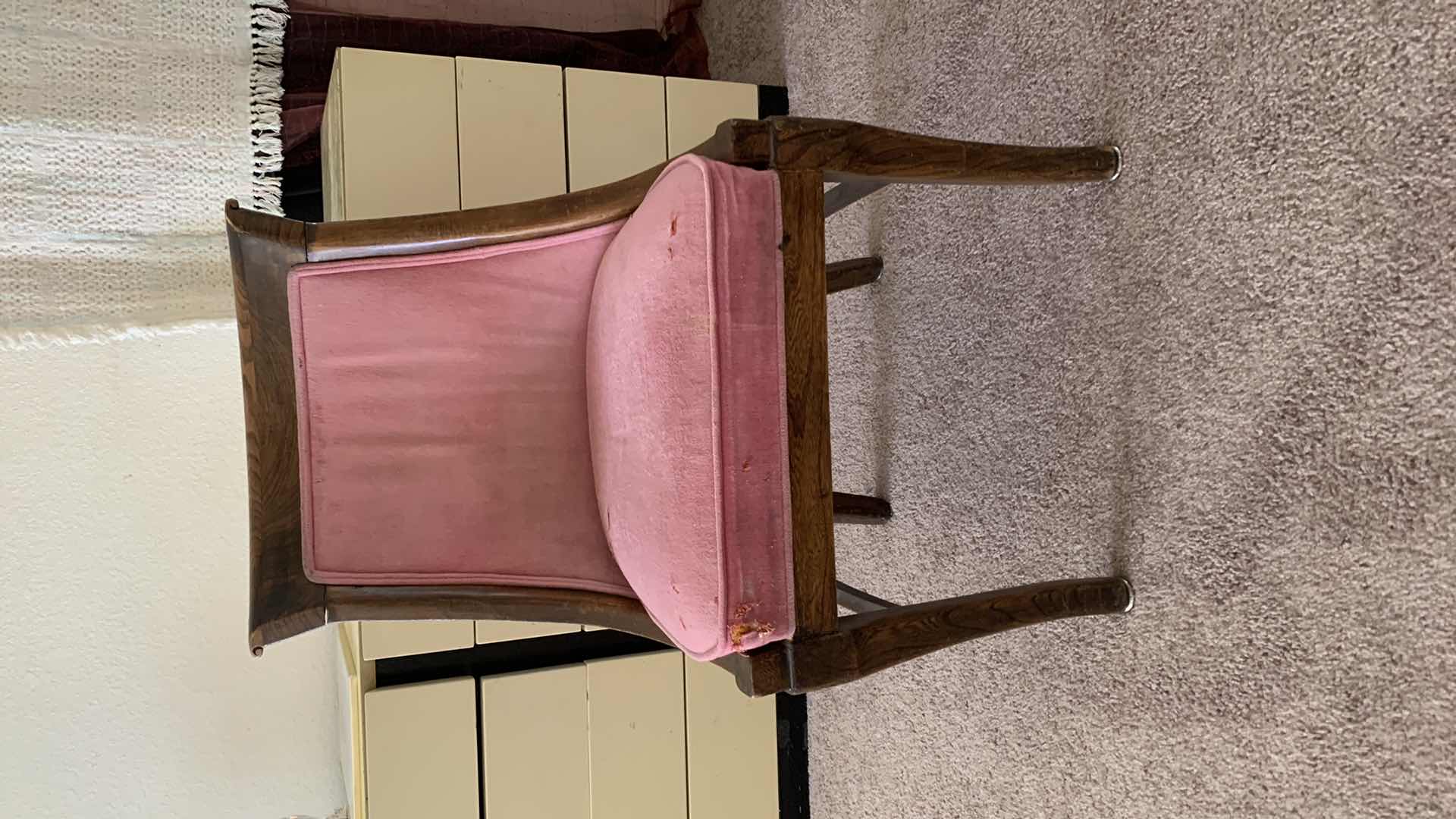 Photo 6 of VINTAGE 19th CENTURY ARMLESS OCCASIONAL CHAIR W PINK VELVET FABRIC 22” x 20” x H35”