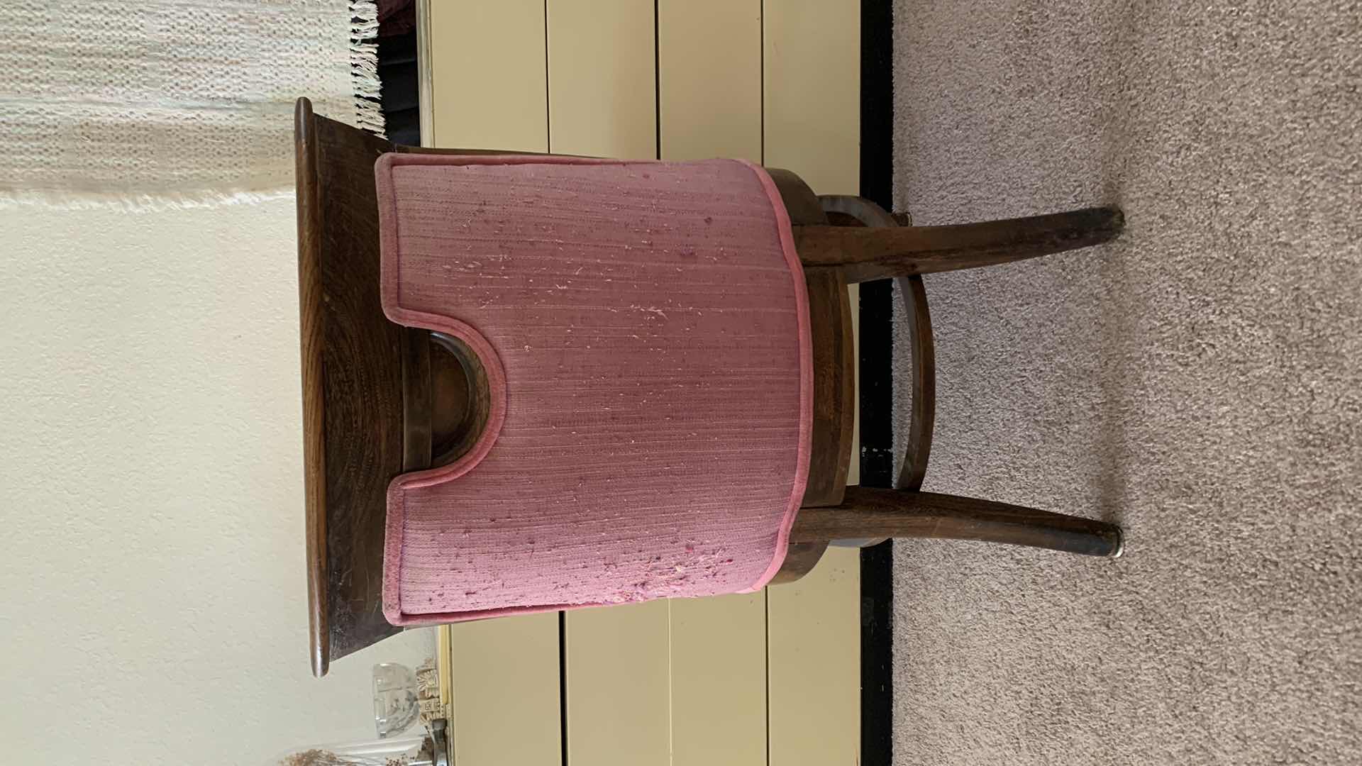 Photo 5 of VINTAGE 19th CENTURY ARMLESS OCCASIONAL CHAIR W PINK VELVET FABRIC 22” x 20” x H35”