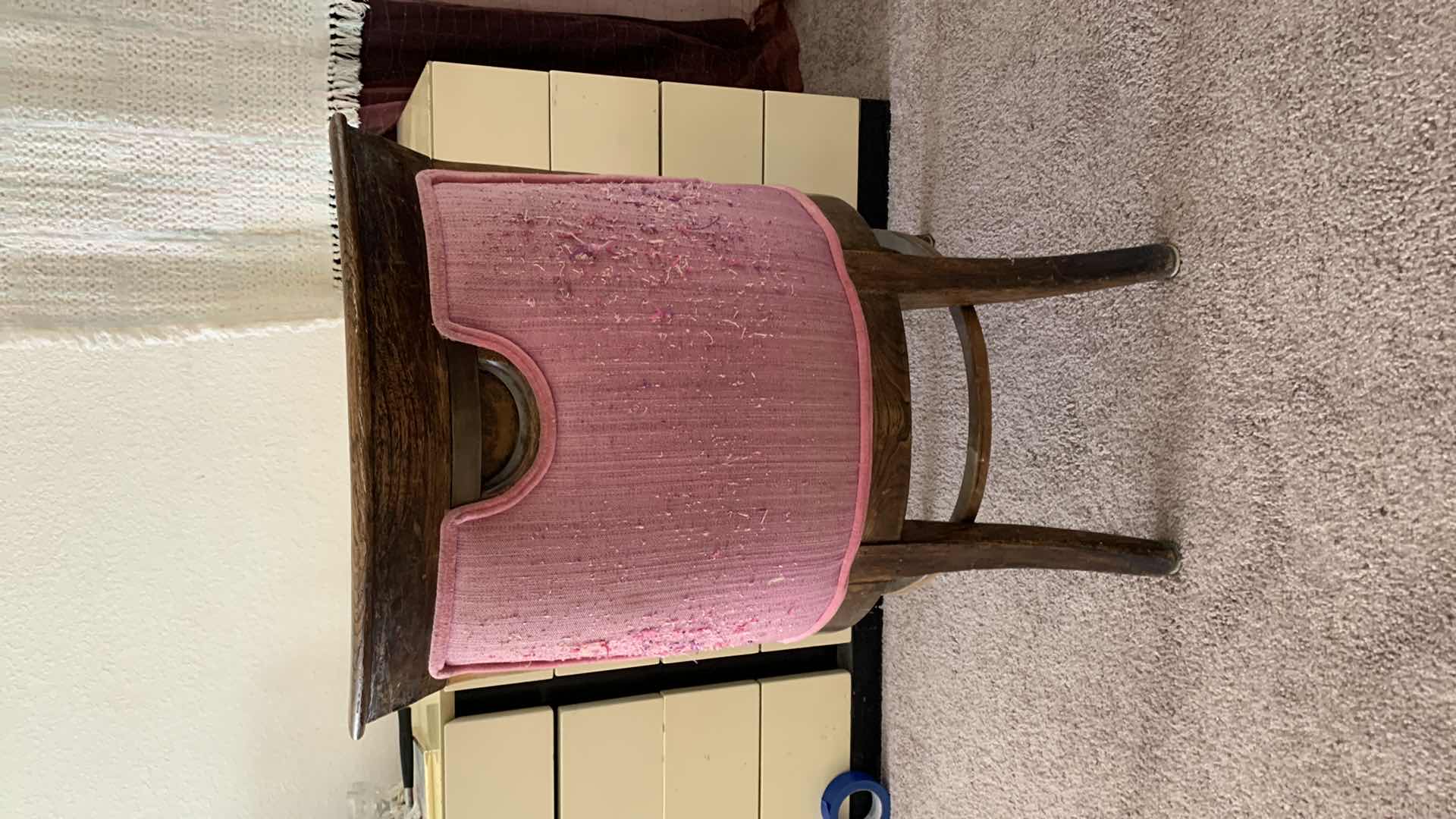 Photo 4 of VINTAGE 19th CENTURY ARMLESS OCCASIONAL CHAIR W PINK VELVET FABRIC 22” x 20” x H35”