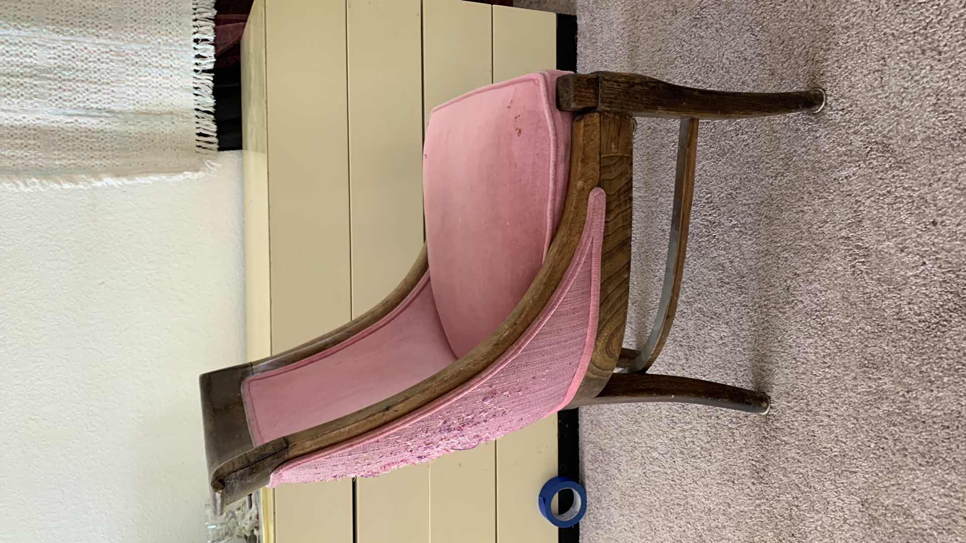 Photo 3 of VINTAGE 19th CENTURY ARMLESS OCCASIONAL CHAIR W PINK VELVET FABRIC 22” x 20” x H35”