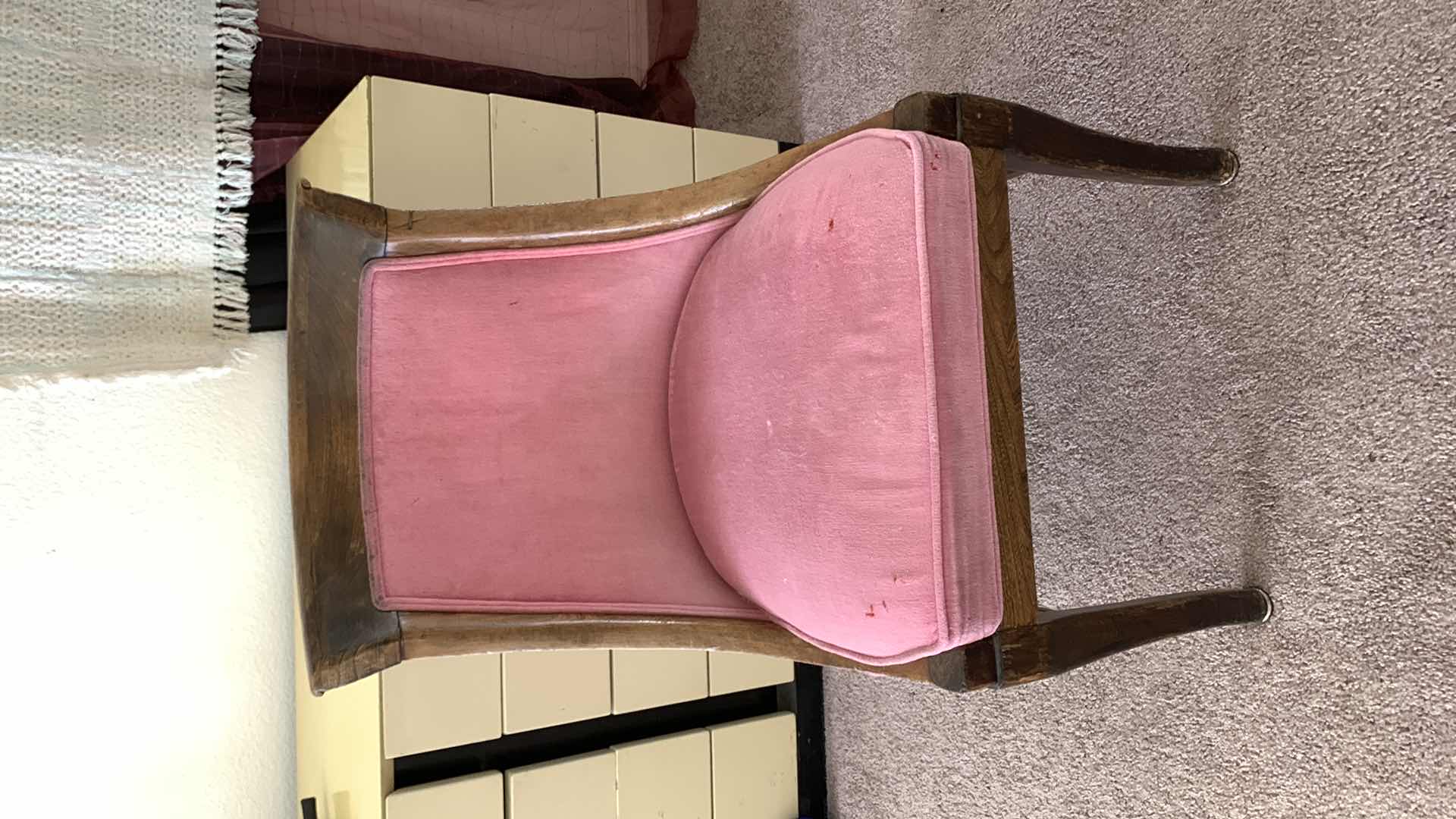 Photo 2 of VINTAGE 19th CENTURY ARMLESS OCCASIONAL CHAIR W PINK VELVET FABRIC 22” x 20” x H35”