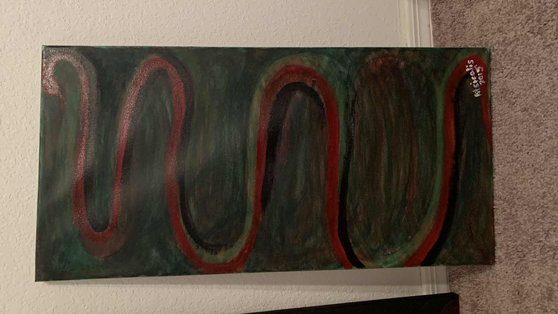 Photo 4 of STRETCHED CANVAS PAINTED ARTWORK ABSTRACT SIGNED PITSICALIS  4-,12” x 24” 1- 18” x 24”