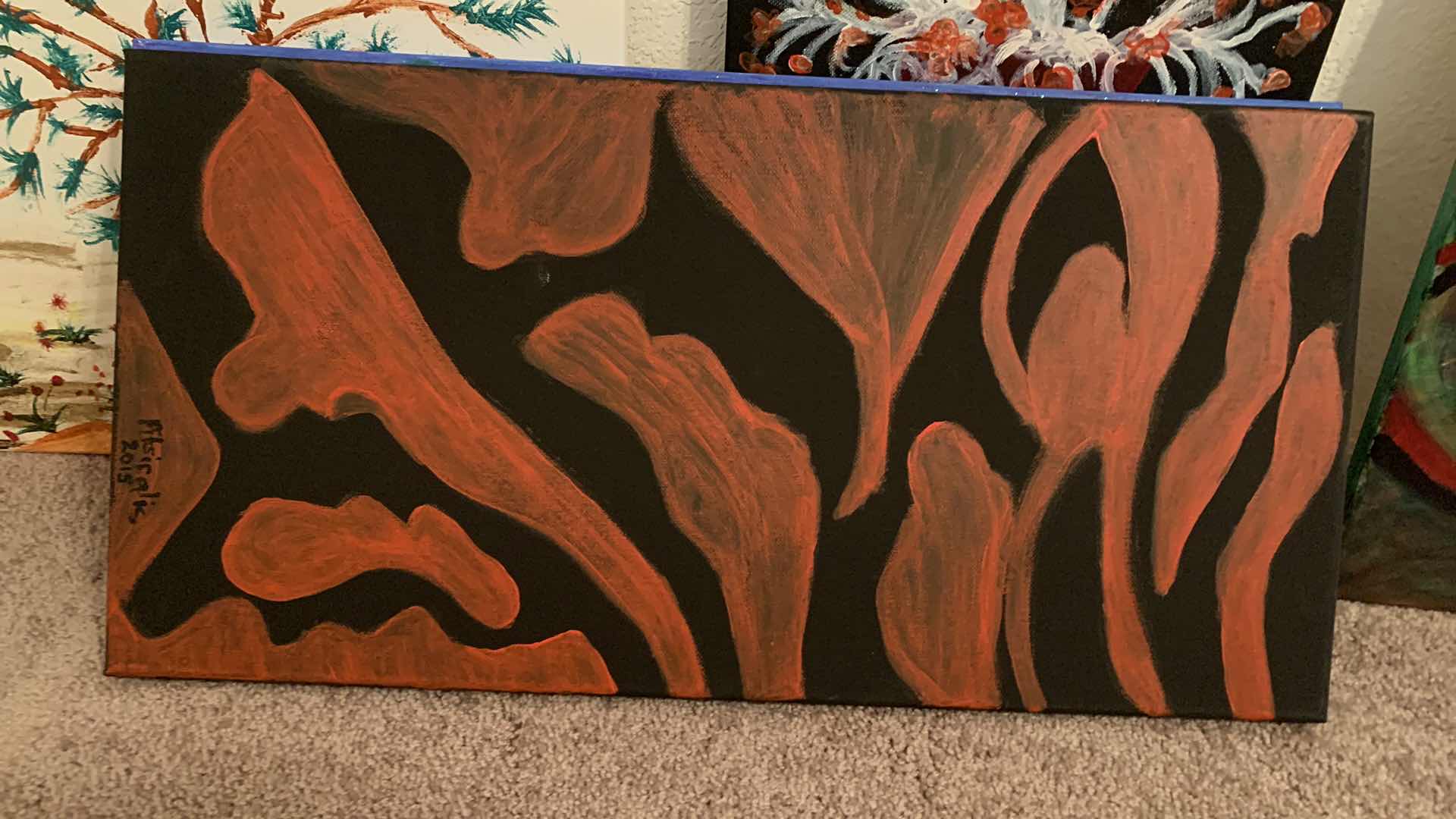 Photo 6 of STRETCHED CANVAS PAINTED ARTWORK ABSTRACT SIGNED PITSICALIS  4-,12” x 24” 1- 18” x 24”