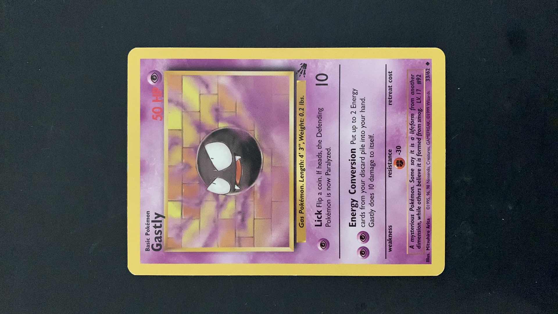 Photo 1 of 1995 GASTLY POKEMON CARD