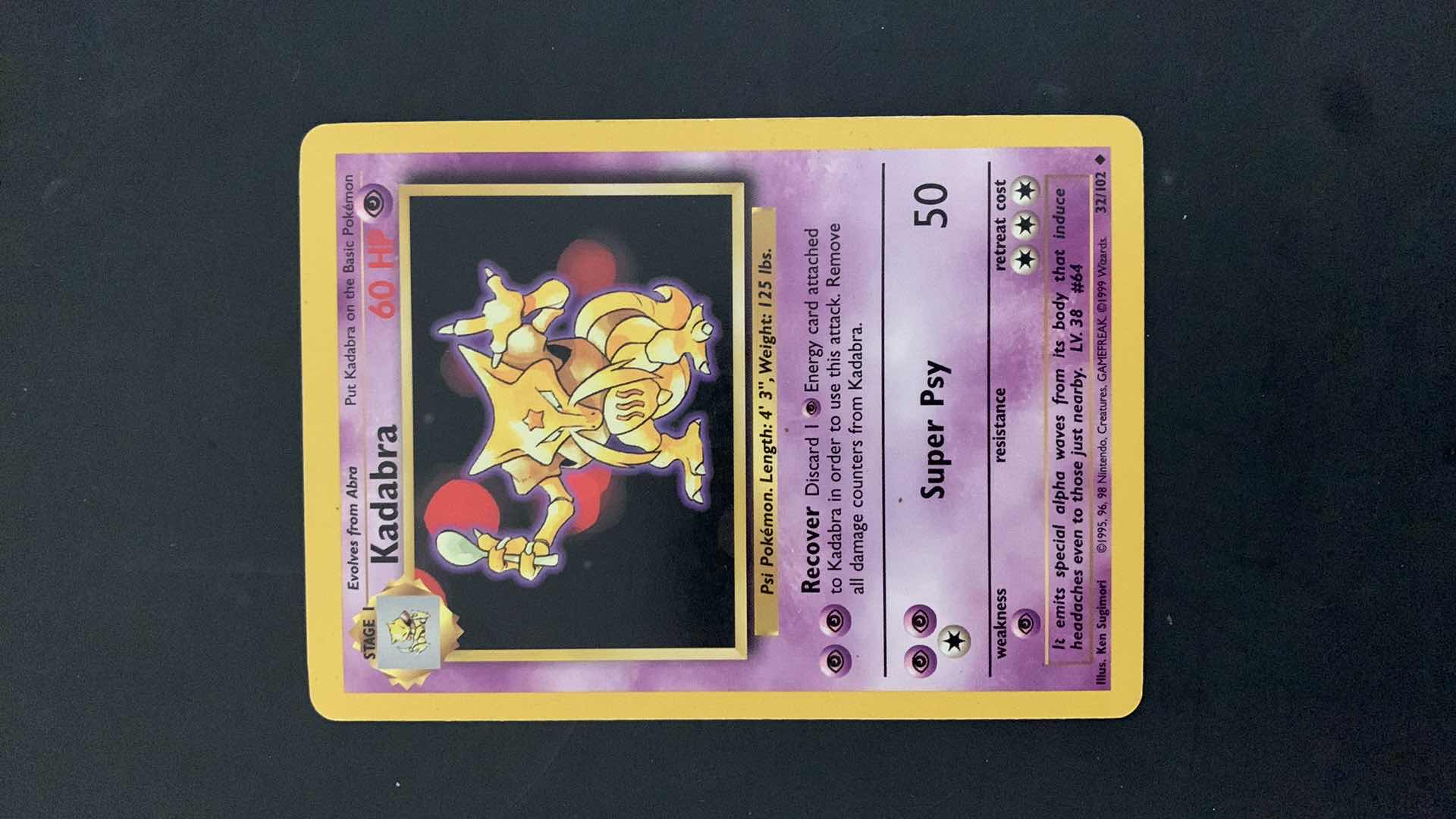 Photo 1 of 1995 KADABRA POKEMON CARD