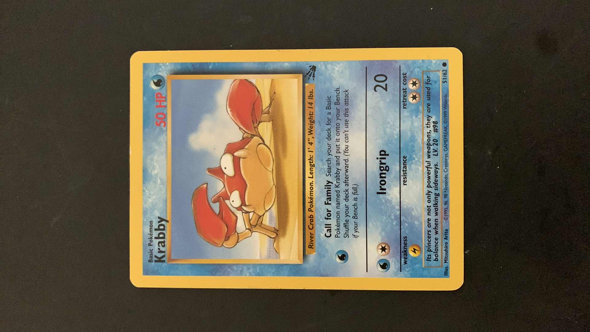 Photo 1 of 1995 KRABBY POKEMON CARD