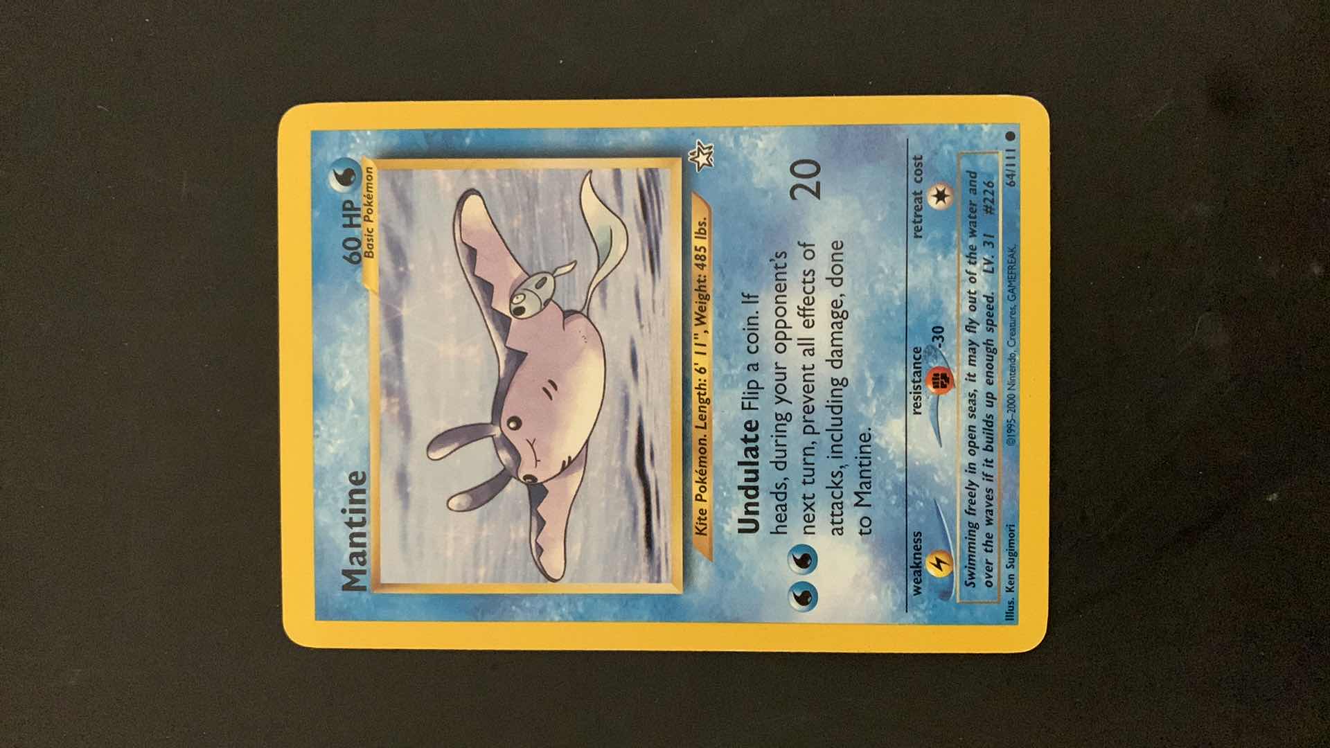 Photo 1 of 1995 MANTINE POKEMON CARD