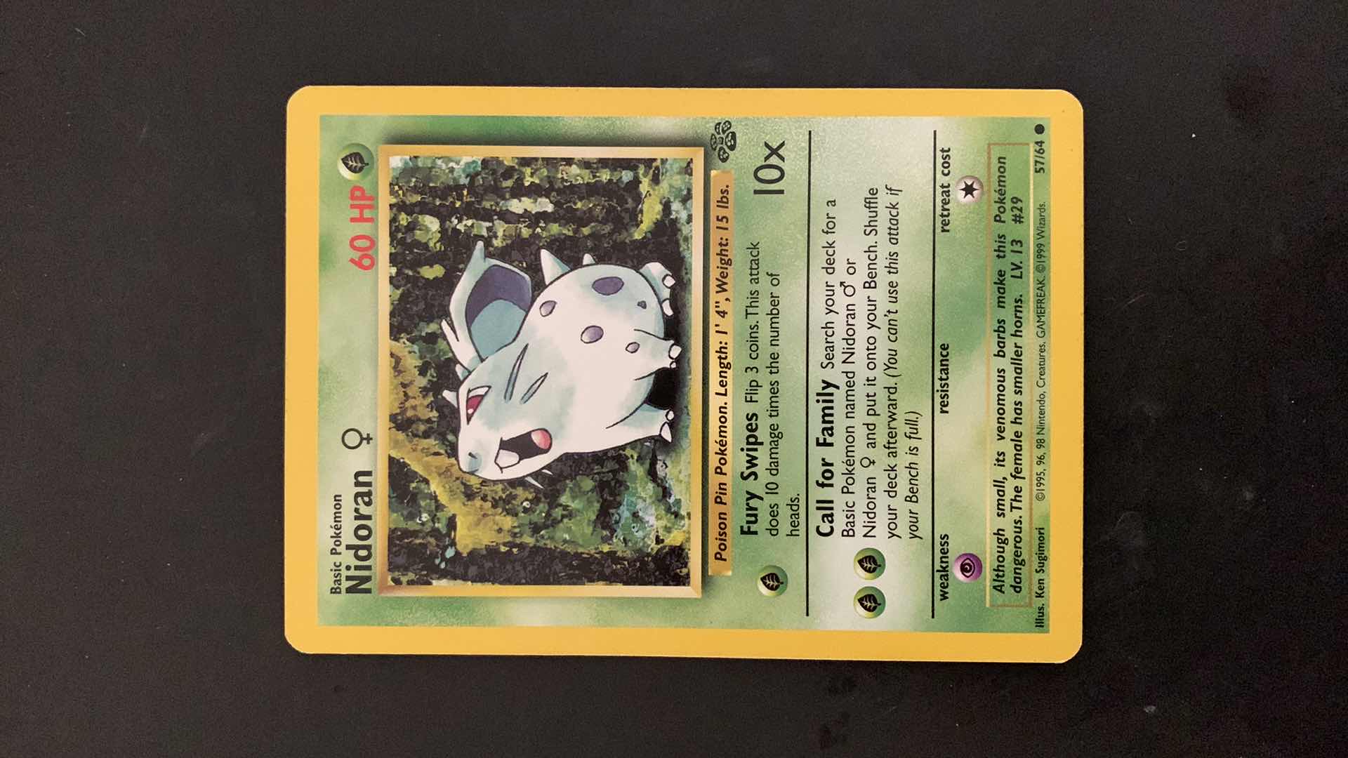 Photo 1 of 1995 NIDORAN POKEMON CARD