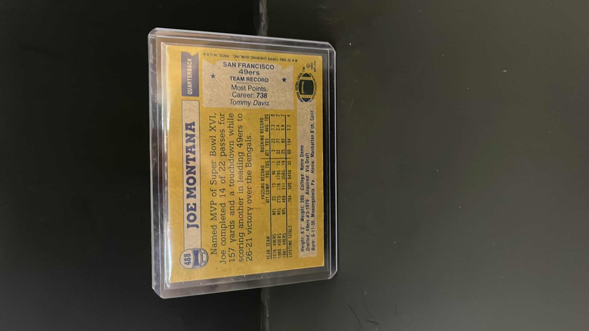Photo 2 of 1982 TOPPS JOE MONTANA FOOTBALL CARD