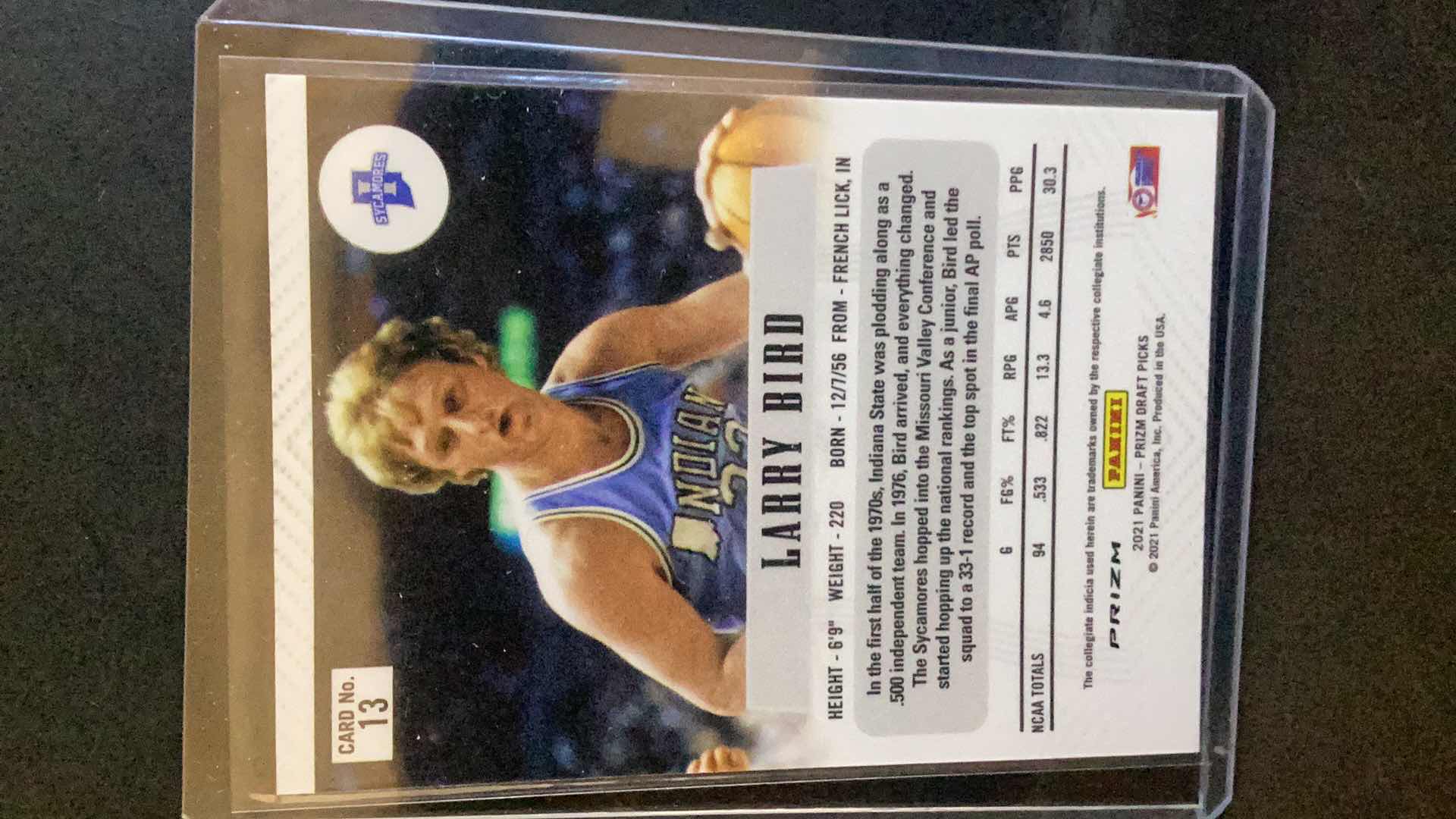 Photo 2 of 2021 PRIZM DRAFT LARRY BIRD THROWBACK HYPER PRIZM CARD #13