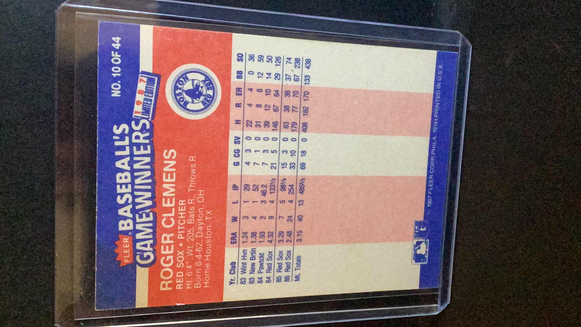 Photo 2 of 1987 ROGER CLEMENS LIMITED EDITION BASEBALLS GAME WINNERS #10 OF 44