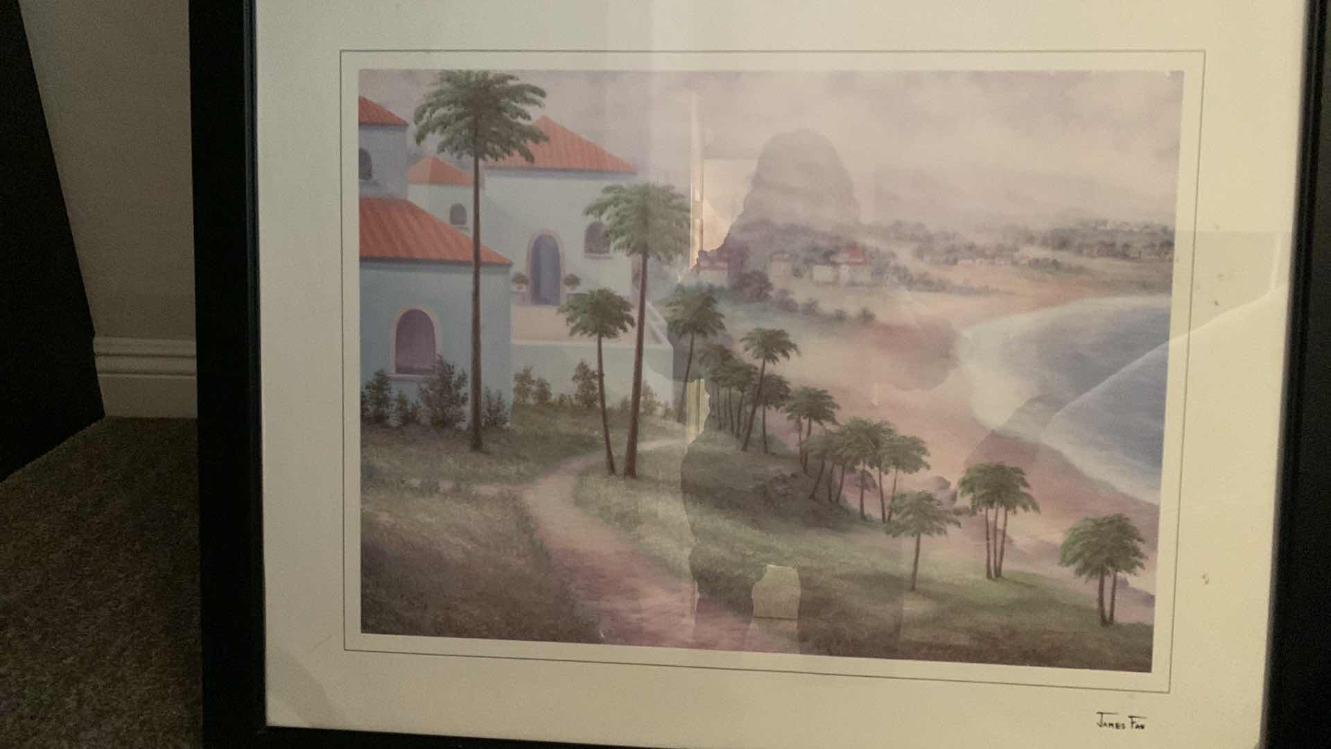 Photo 2 of BLACK FRAMED "SEAPORT VILLAGE" ARTWORK SIGNED BY ARTIST JAMES FAN 31” x 25”