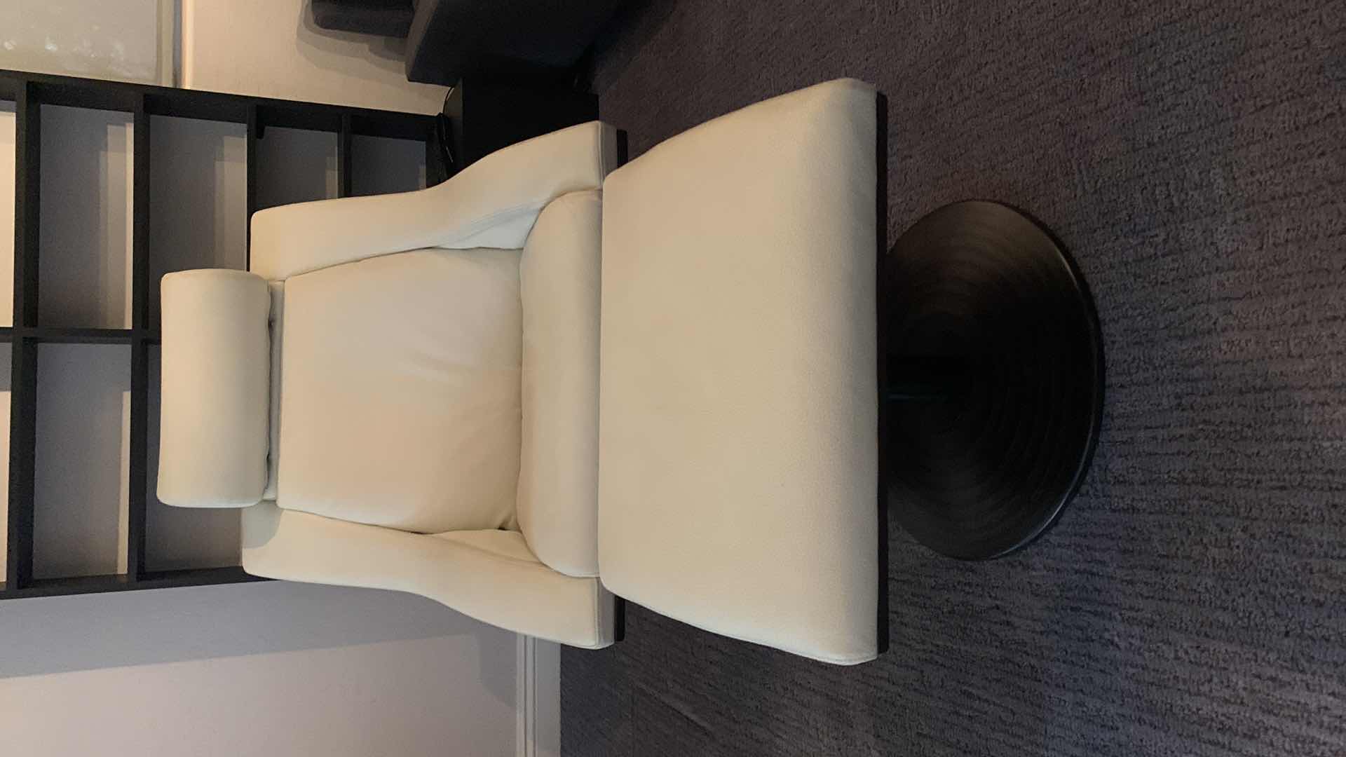 Photo 1 of MODERN DESIGNER CREAM LEATHER SWIVEL LOUNGE CHAIR W MATCHING OTTOMAN