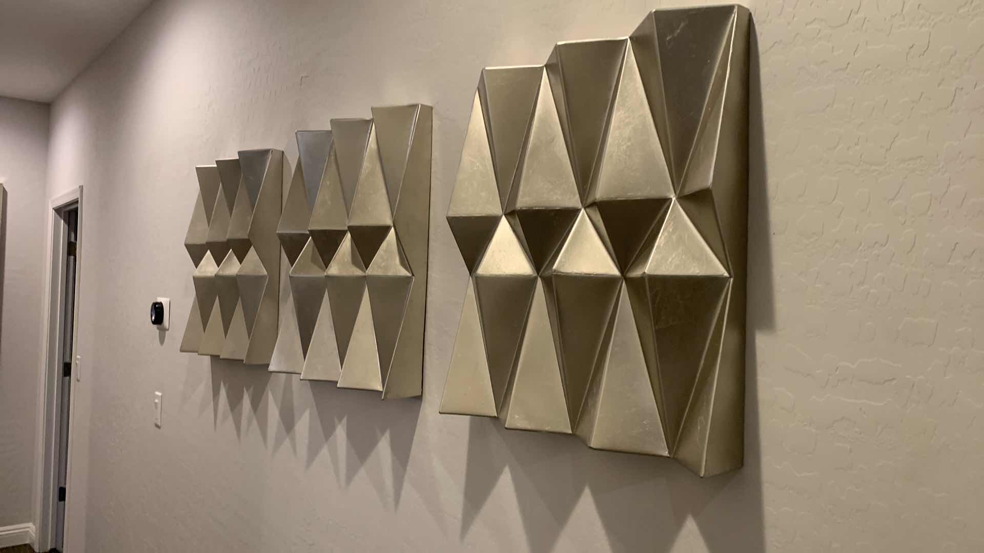 Photo 3 of 3 PC-CONTEMPORY GEOMETRIC ORIGAMI SILVER METAL WALL ART (EACH PIECE MEASURES 19.5” x 22”)