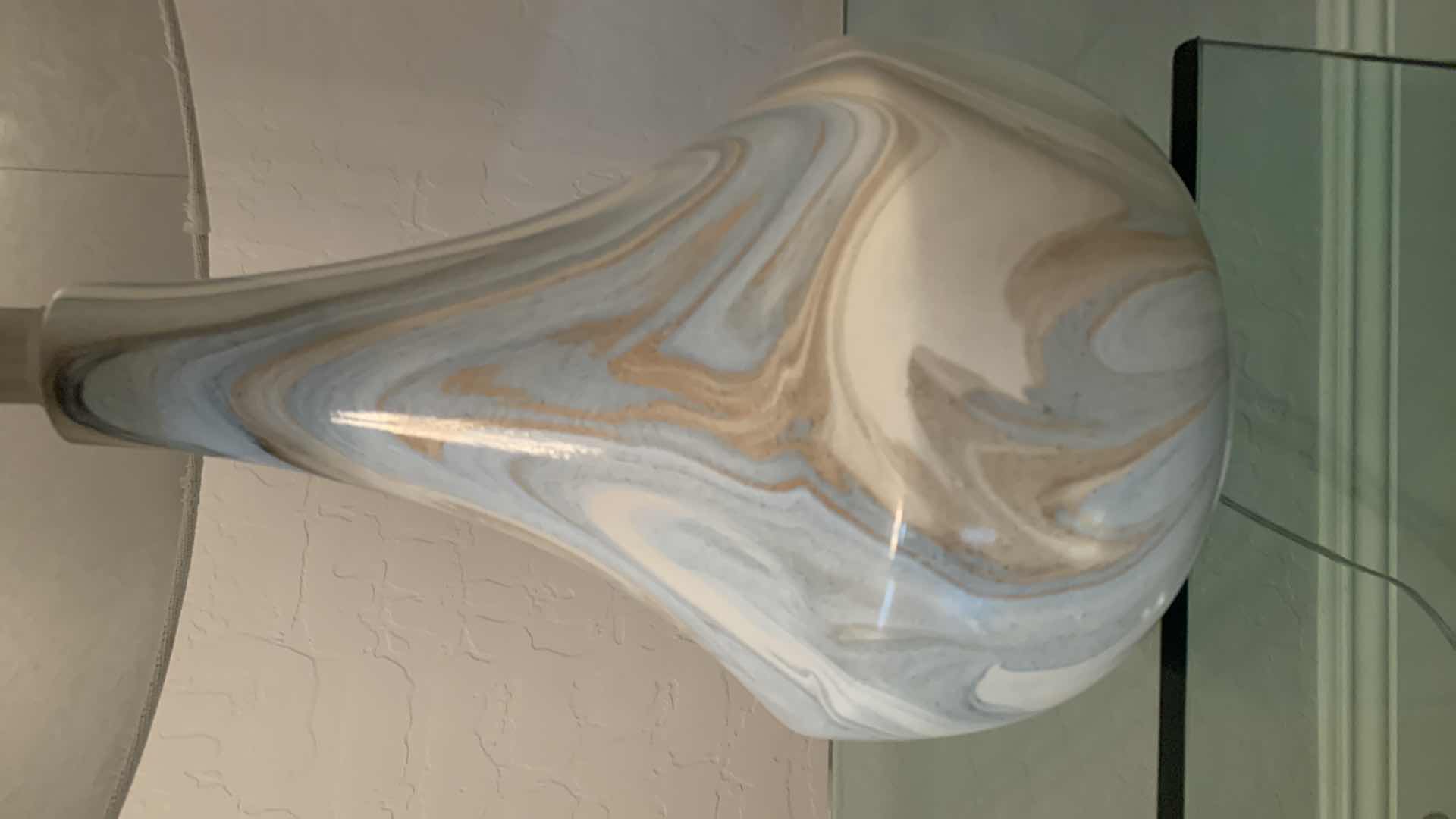 Photo 2 of DESIGNER CERAMIC BLUE MARBLED TABLE LAMP W WHITE SHADE H23”