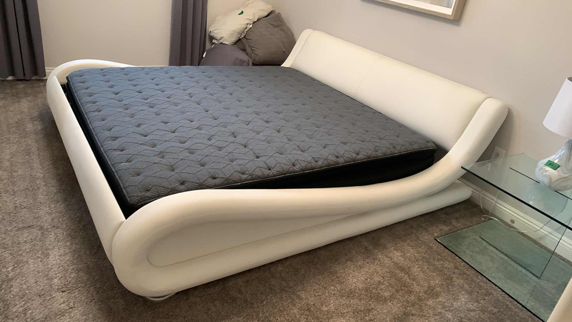 Photo 5 of ZURI CONTEMPORARY WHITE MARLO LEATHER PLATFORM BED 90 x 103” x H30.5” (FITS CAL KING MATTRESS) MATTRESS SOLD SEPARATELY