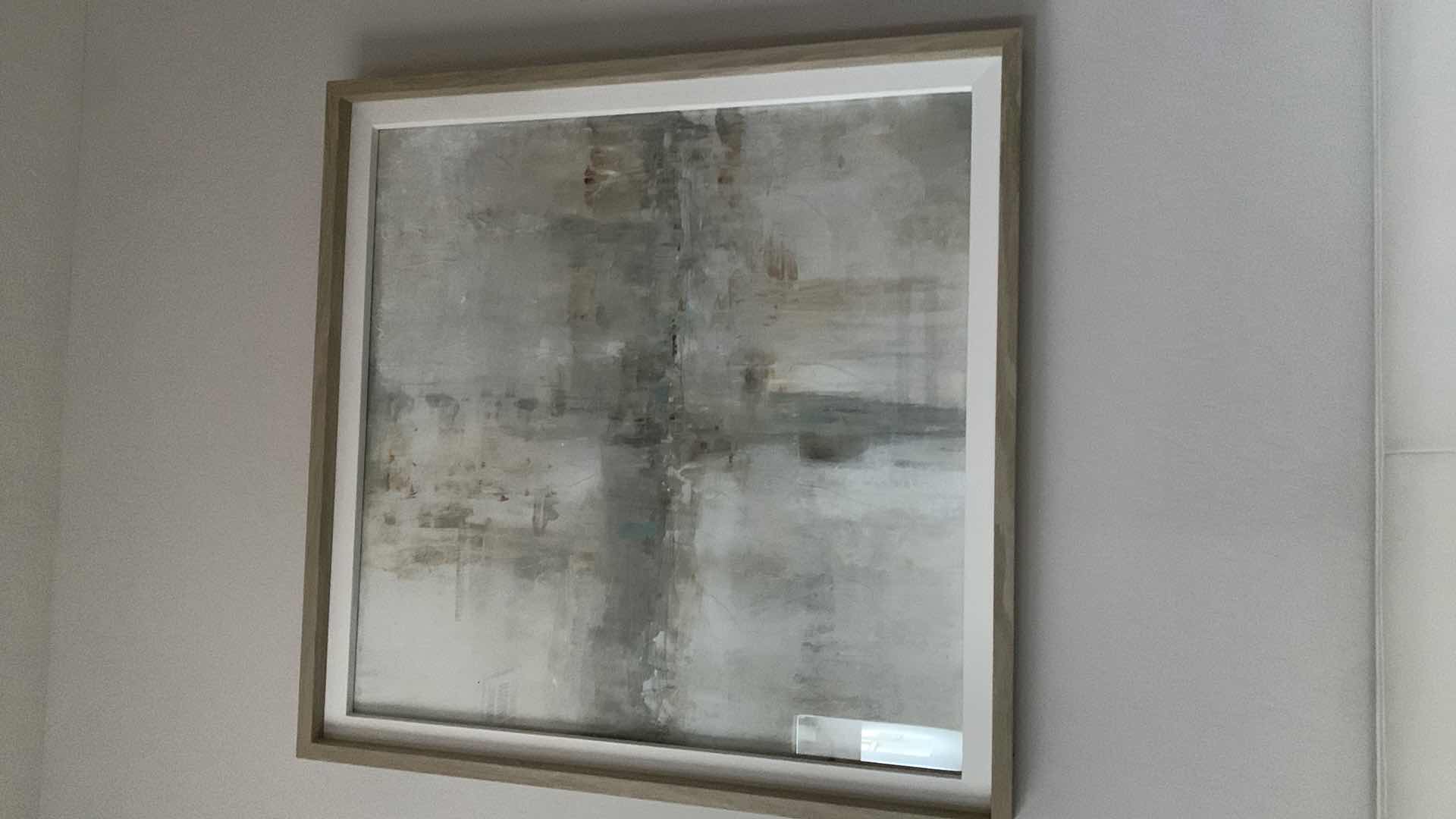 Photo 5 of ARTWORK, WOOD FRAMED W INTERNAL WHITE LINEN FRAME, ABSTRACT UNDER GLASS 40.5” x 40.5”