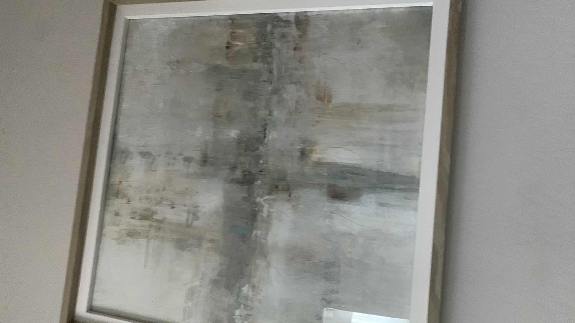 Photo 6 of ARTWORK, WOOD FRAMED W INTERNAL WHITE LINEN FRAME, ABSTRACT UNDER GLASS 40.5” x 40.5”