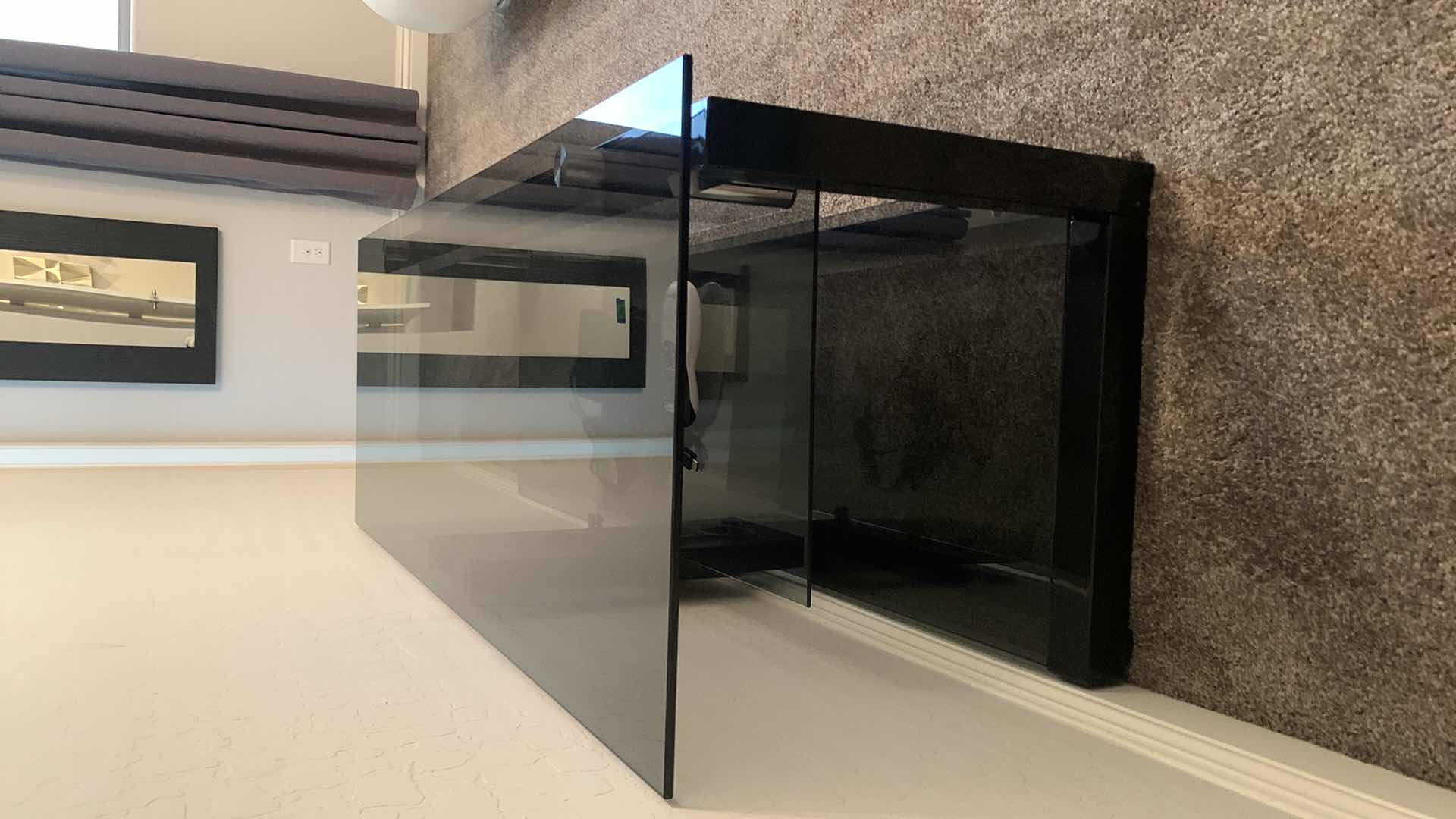 Photo 3 of BLACK SMOKED GLASS W CHROME ENTERTAINMENT CONSOLE (ELECTRONICS AND SOUND SYSTEMS NOT INCLUDED) 52” x 20” x H20”