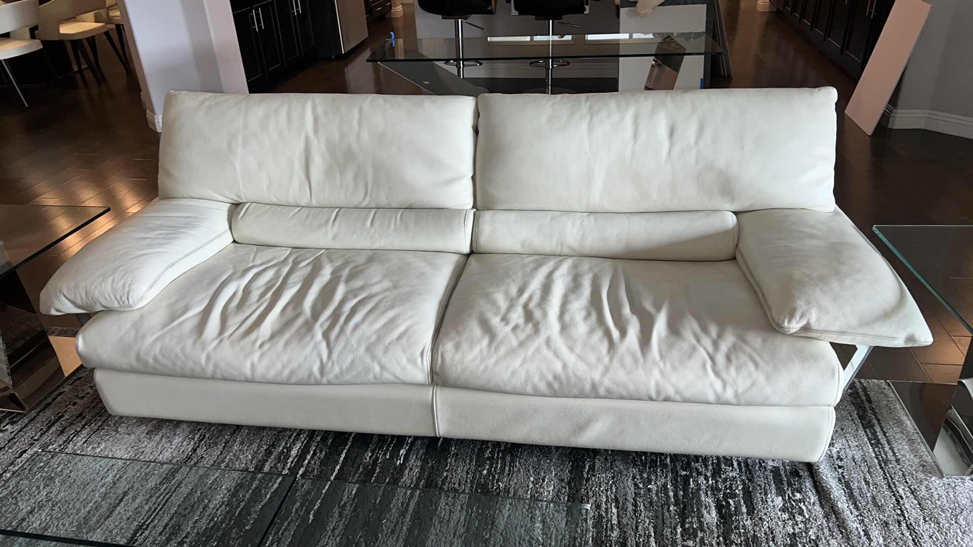 Photo 2 of DESIGNER ROCHE BOBOIS CREAM LEATHER SOFA 92” x 40”