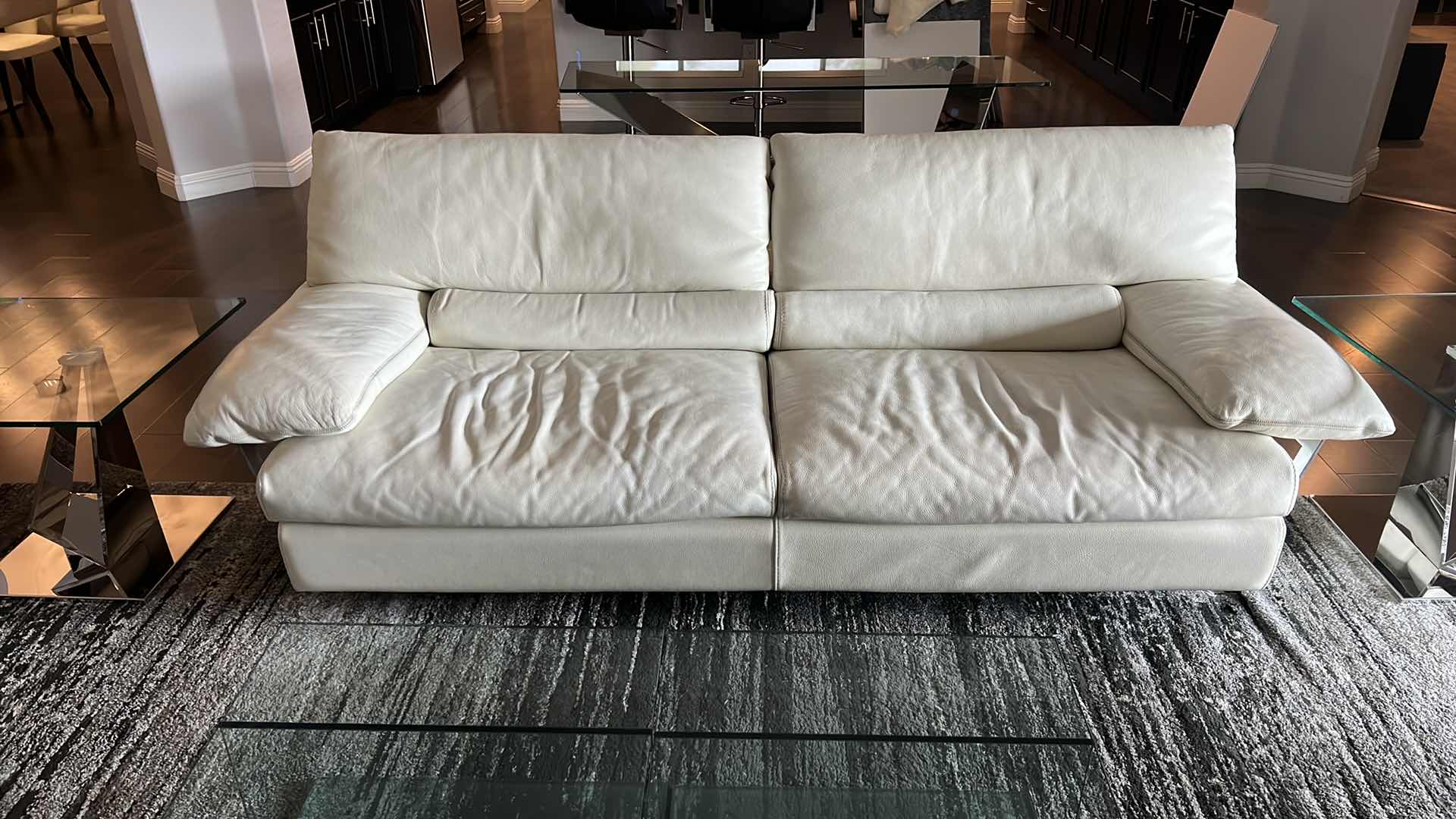 Photo 7 of DESIGNER ROCHE BOBOIS CREAM LEATHER SOFA 92” x 40”