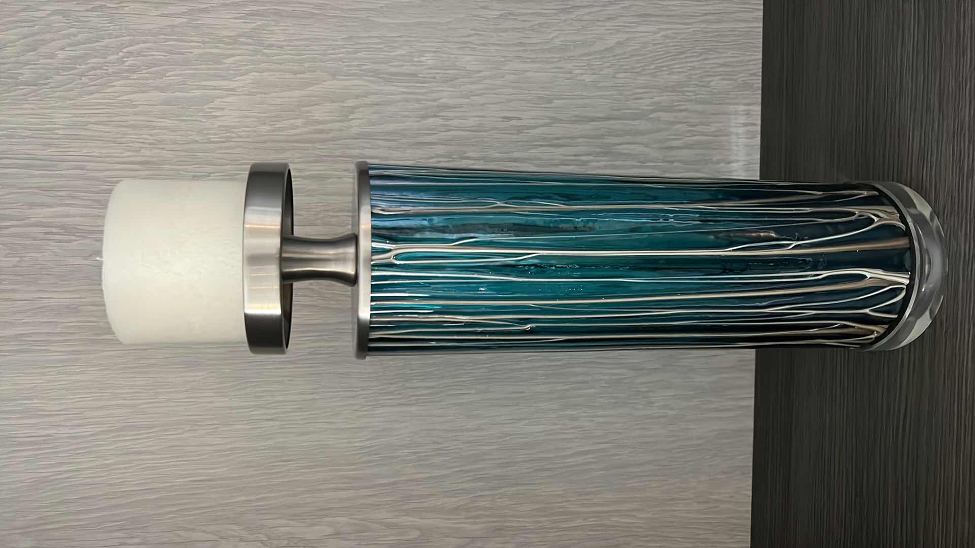 Photo 4 of ALMANZORA TEAL GLASS CANDLE HOLDER BY DAVID FRISCH H21"