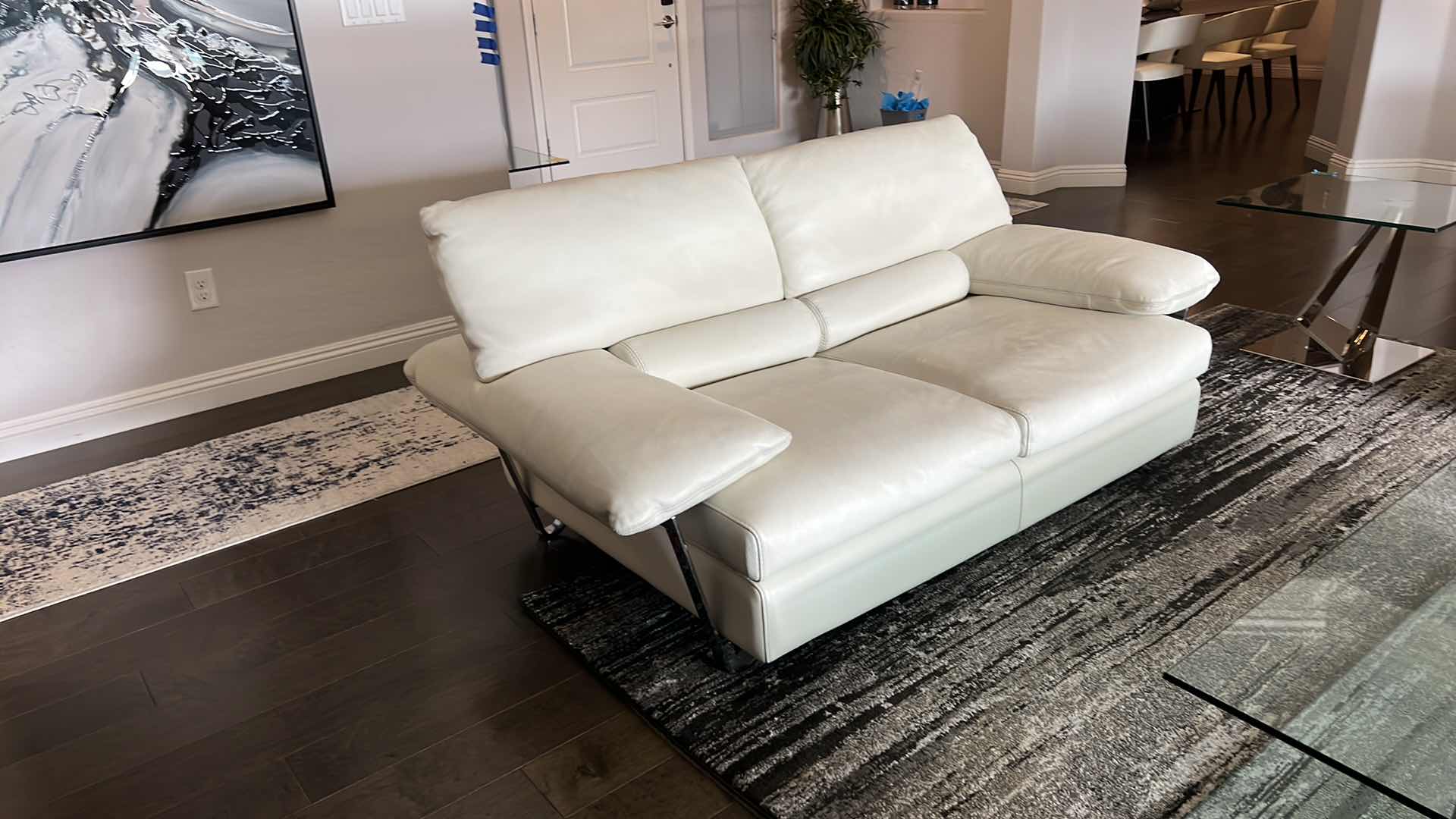 Photo 2 of DESIGNER ROCHE BOBOIS CREAM LEATHER LOVE SEAT 70” x 40” (LOVE SEAT ONLY, ALL OTHER ITEMS IN PICTURE SOLD SEPARETLY) 