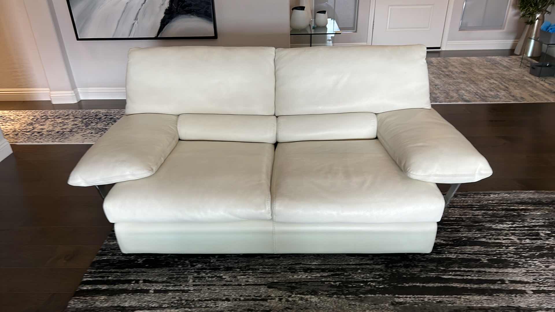 Photo 6 of DESIGNER ROCHE BOBOIS CREAM LEATHER LOVE SEAT 70” x 40” (LOVE SEAT ONLY, ALL OTHER ITEMS IN PICTURE SOLD SEPARETLY) 