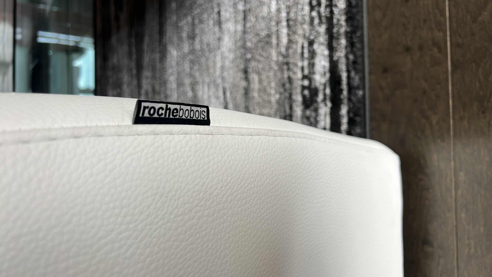 Photo 4 of ROCHE BOBOIS CREAM LEATHER SWIVEL ARM CHAIR