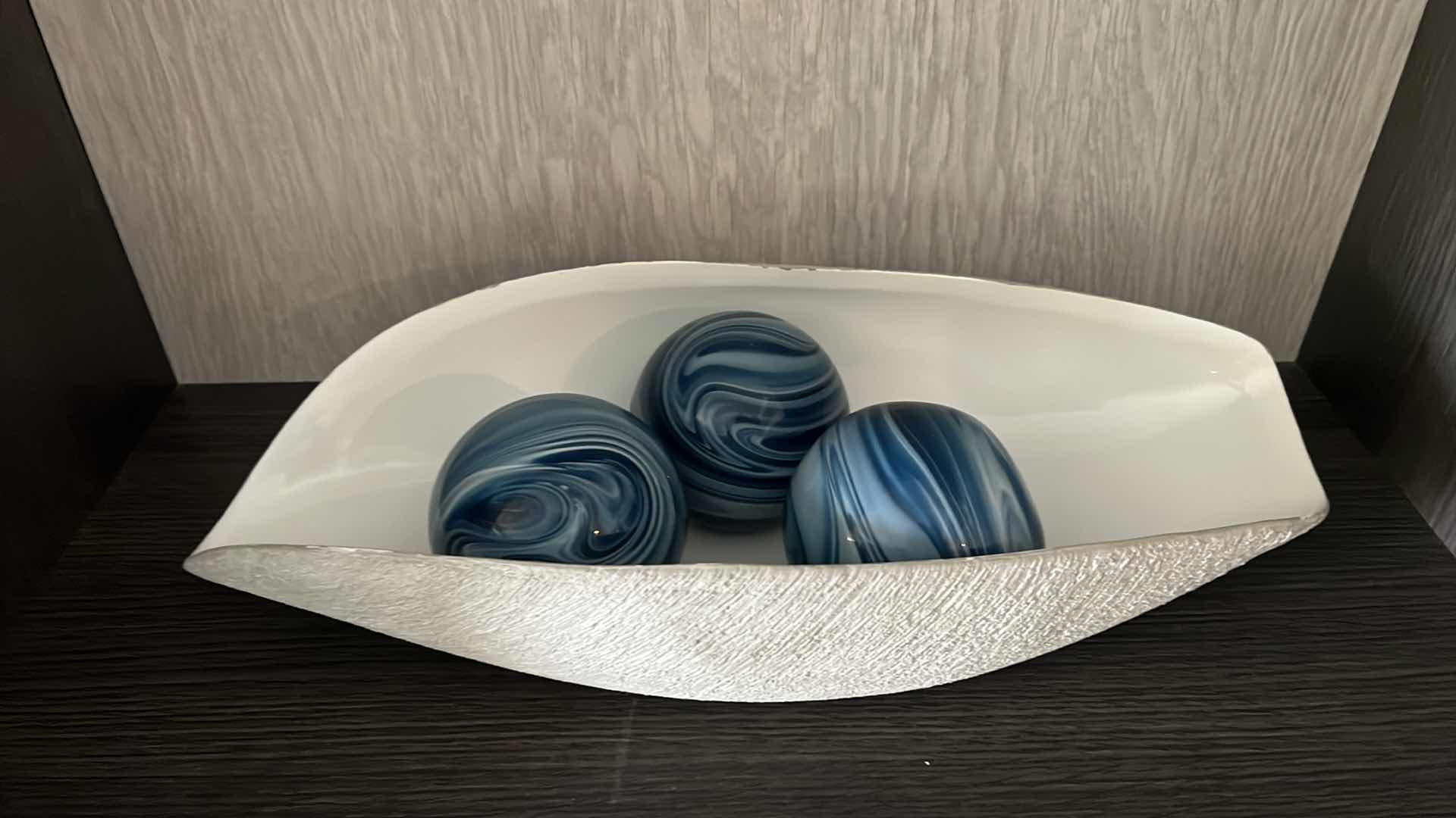 Photo 1 of GLASS SHELL BOWL W 3-BLUE GLASS BALLS