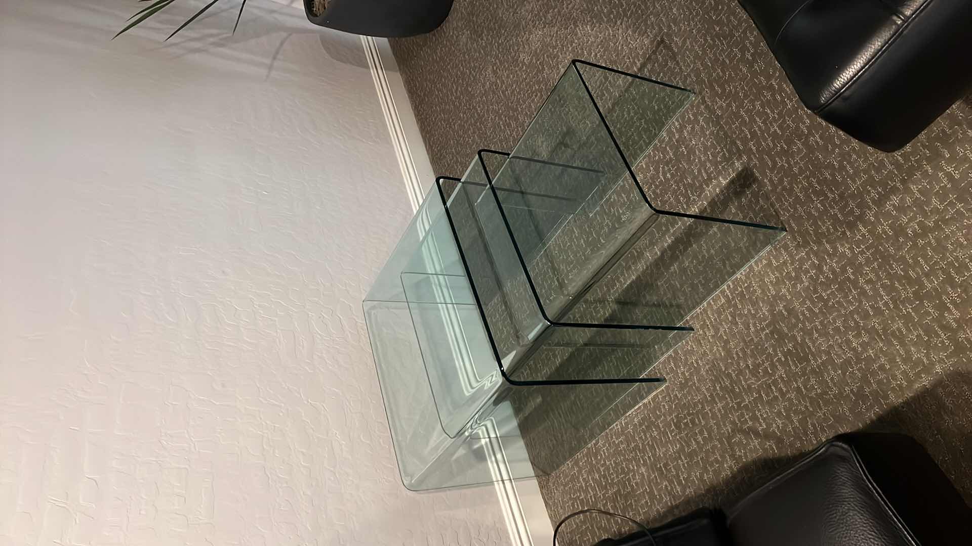 Photo 2 of 3- MODERN CURVED GLASS NESTING STACKABLE ACCENT TABLES