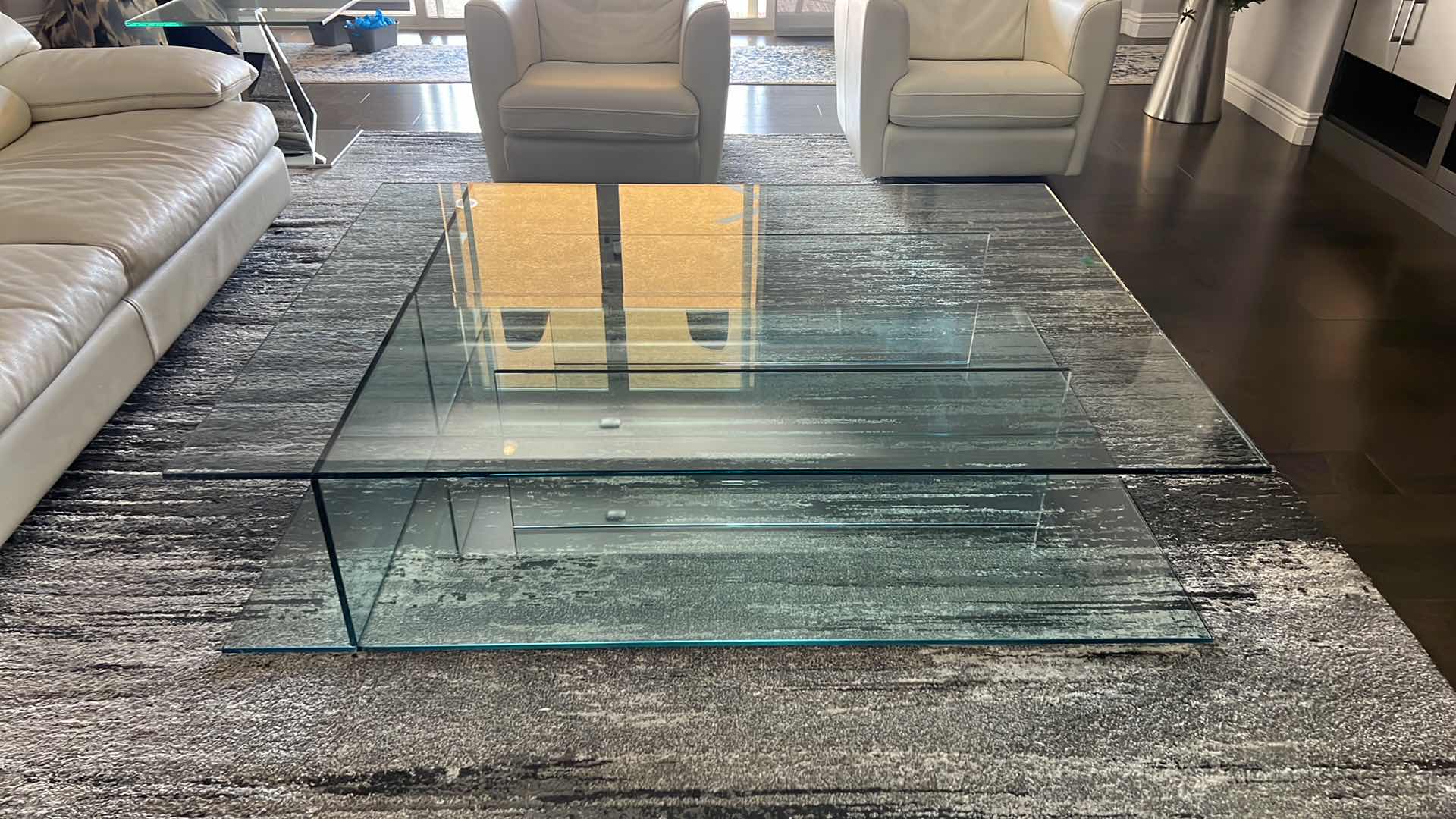 Photo 2 of DESIGNER HIGH-END HEAVY GLASS COFFEE TABLE 63” x 47” H14”