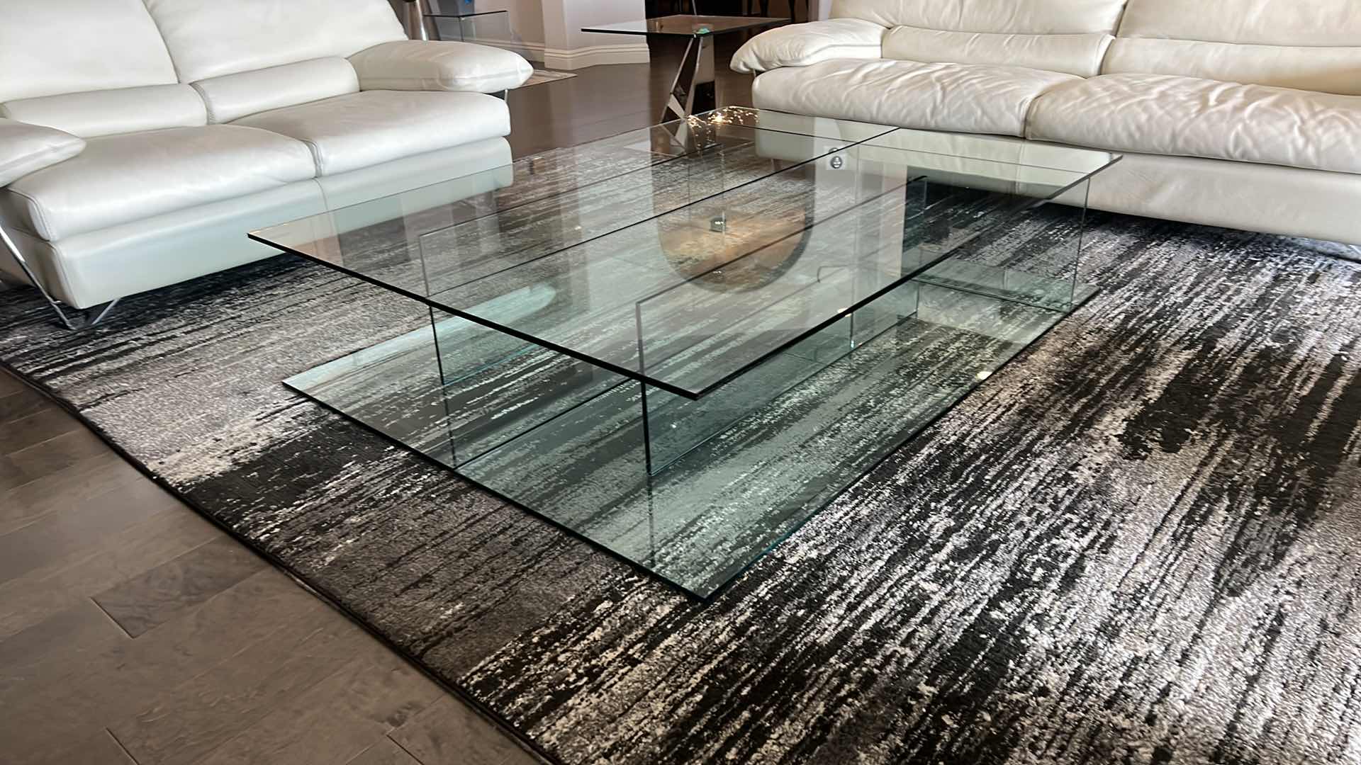 Photo 1 of DESIGNER HIGH-END HEAVY GLASS COFFEE TABLE 63” x 47” H14”