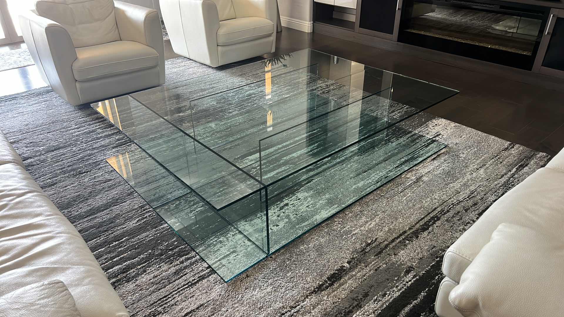 Photo 4 of DESIGNER HIGH-END HEAVY GLASS COFFEE TABLE 63” x 47” H14”