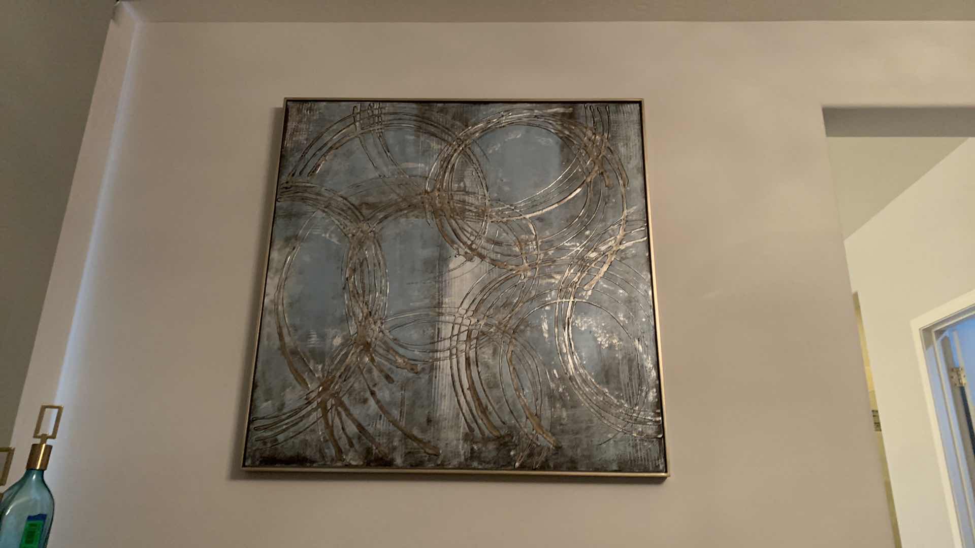 Photo 2 of FRAMED ARTWORK, BLUE WHITE SILVER TEXTURED ABSTRACT 46” x 46”