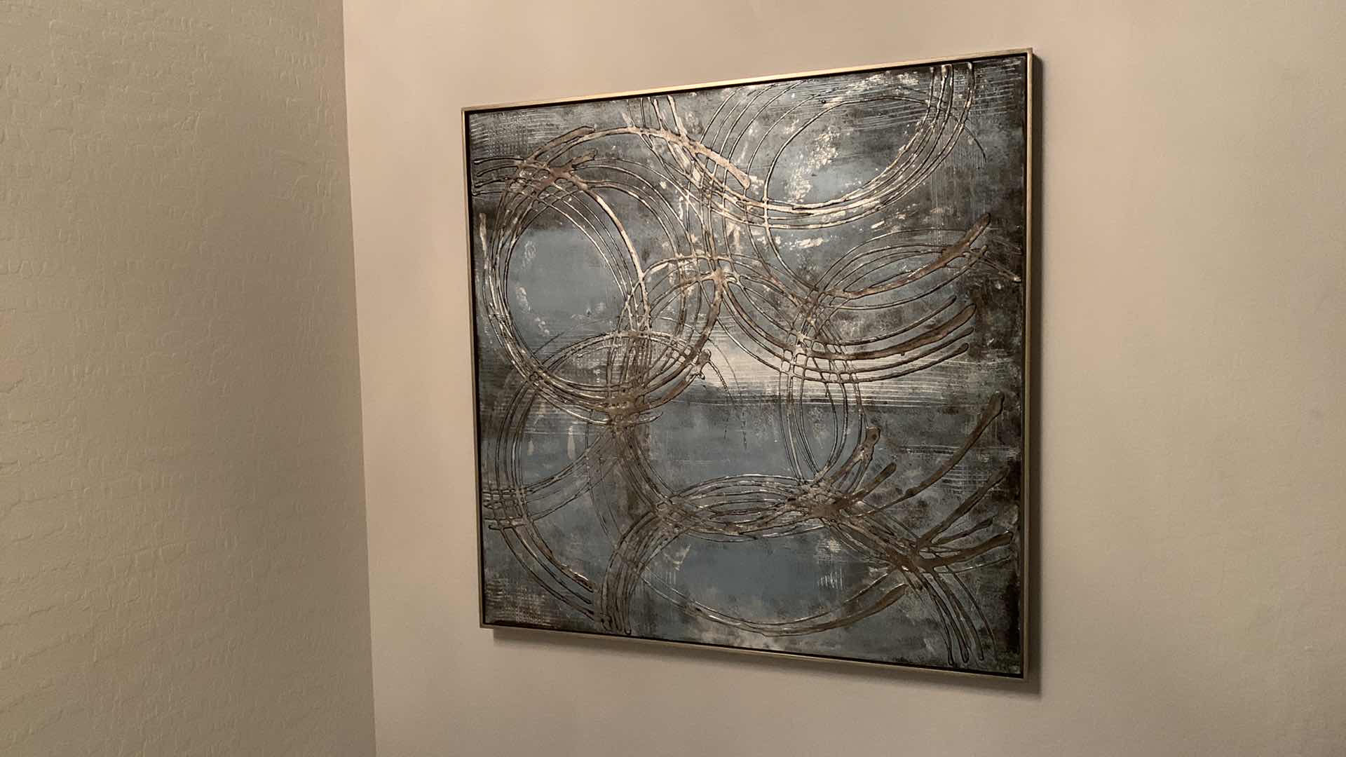 Photo 6 of FRAMED ARTWORK, BLUE WHITE SILVER TEXTURED ABSTRACT 46” x 46”