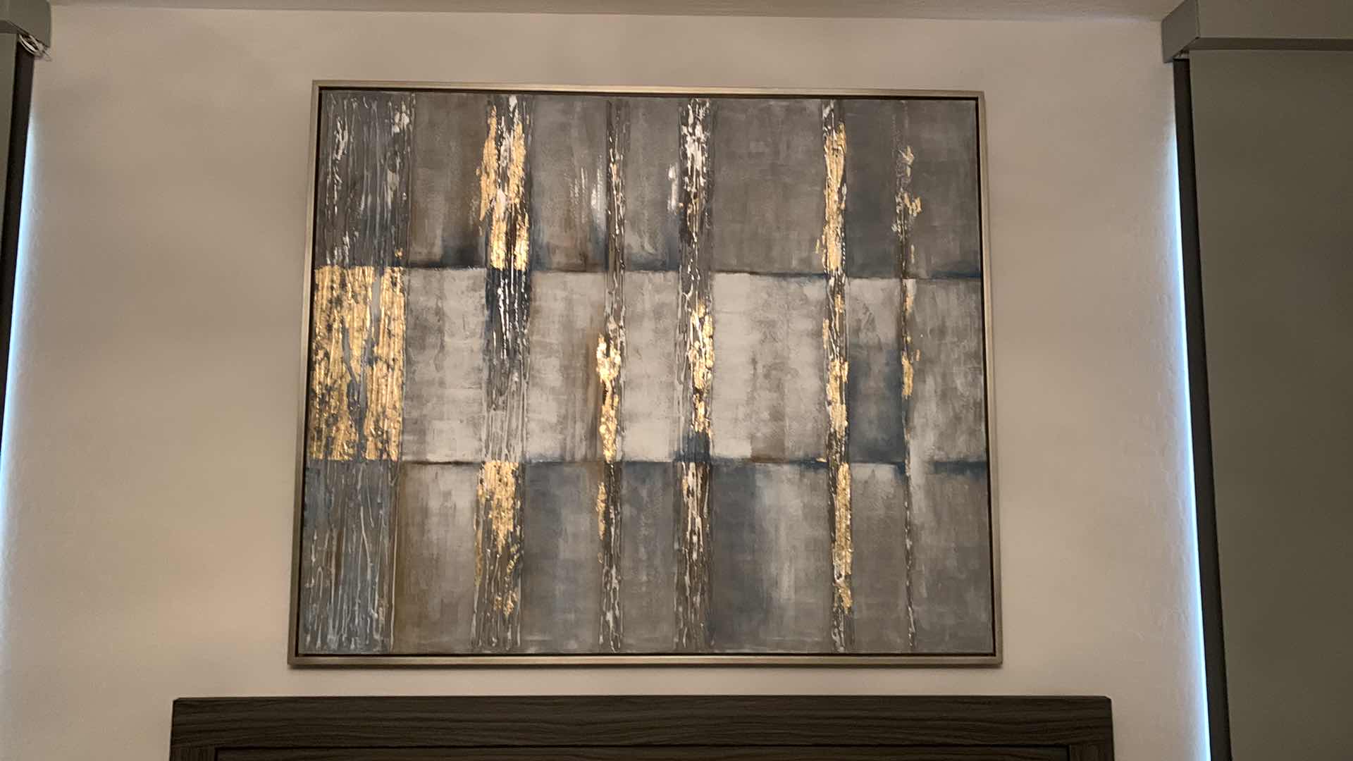 Photo 6 of SILVER FRAMED ABSTRACT ARTWORK SHADES OF BLUE AND GRAY W GOLD LEAF 62” x 52”