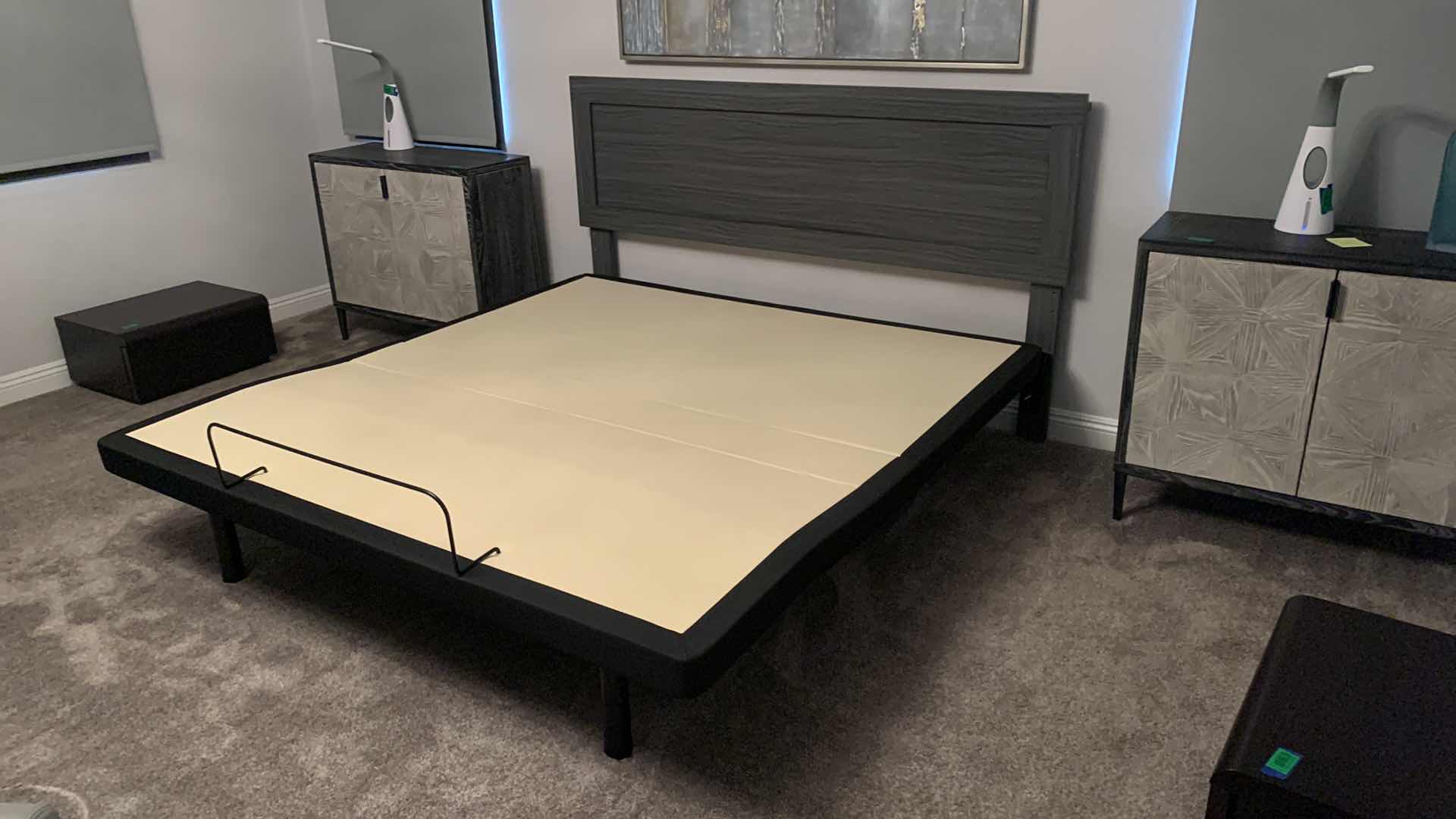 Photo 5 of KING GRAY WOOD TONE PLATFORM BED FRAME WITH HEADBOARD (NO MATTERESS)