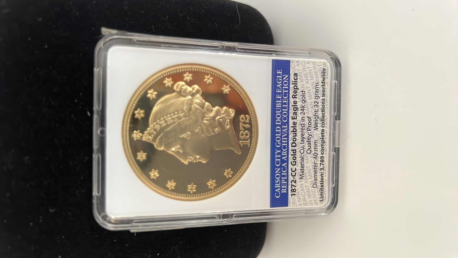 Photo 1 of COLLECTORS 1872-CC GOLD EAGLE REPLICA 24K LAYERED IN GOLD COIN