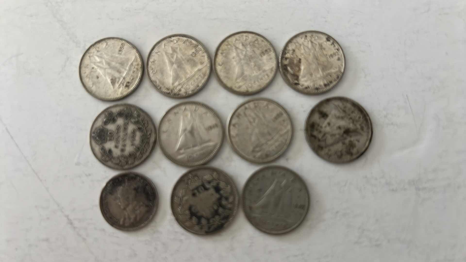 Photo 2 of 11-ANTIQUE CANADIAN 10 CENT COINS