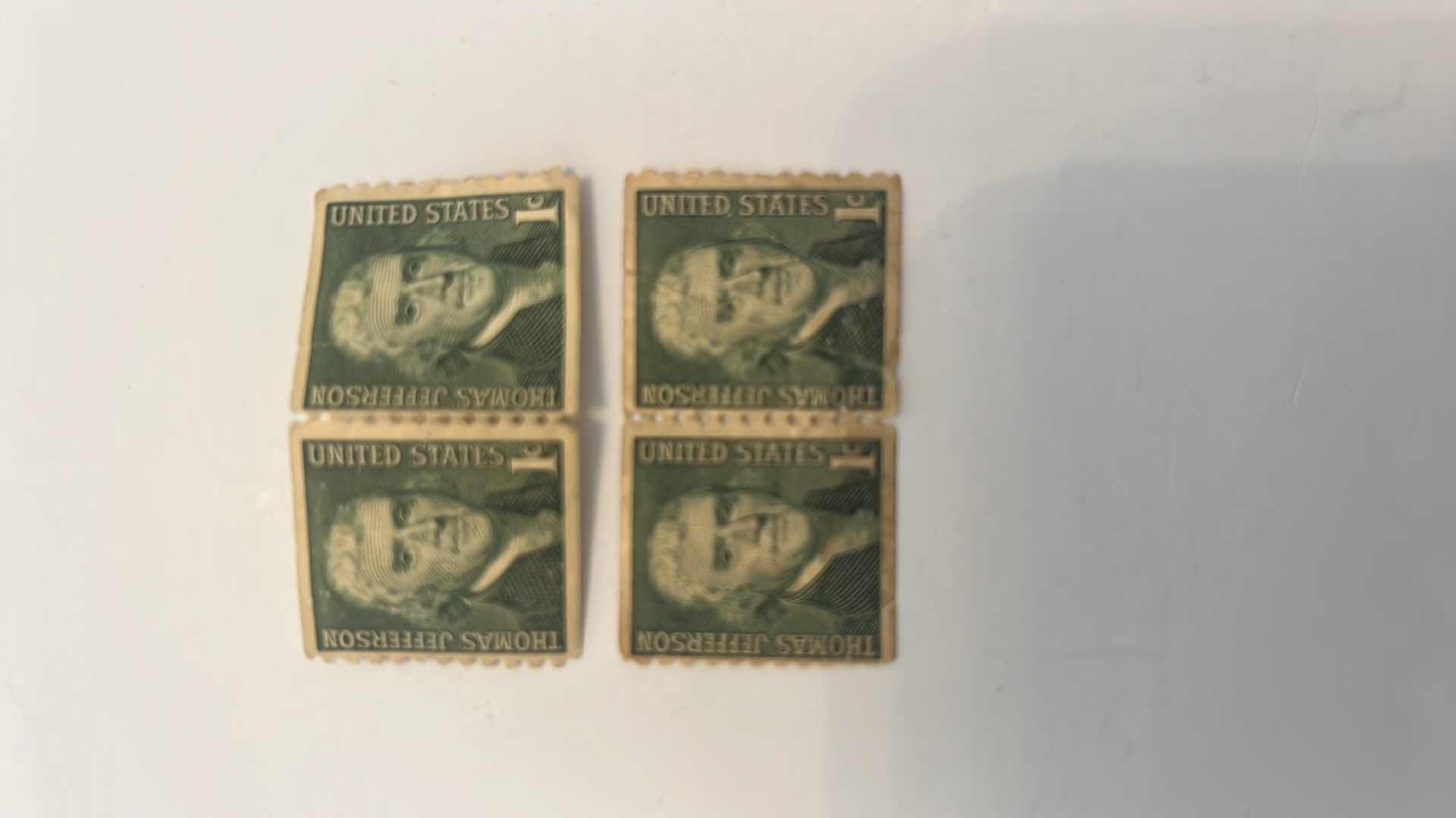 Photo 1 of 4-RARE THOMAS JEFFERSON ONE CENT STAMPS