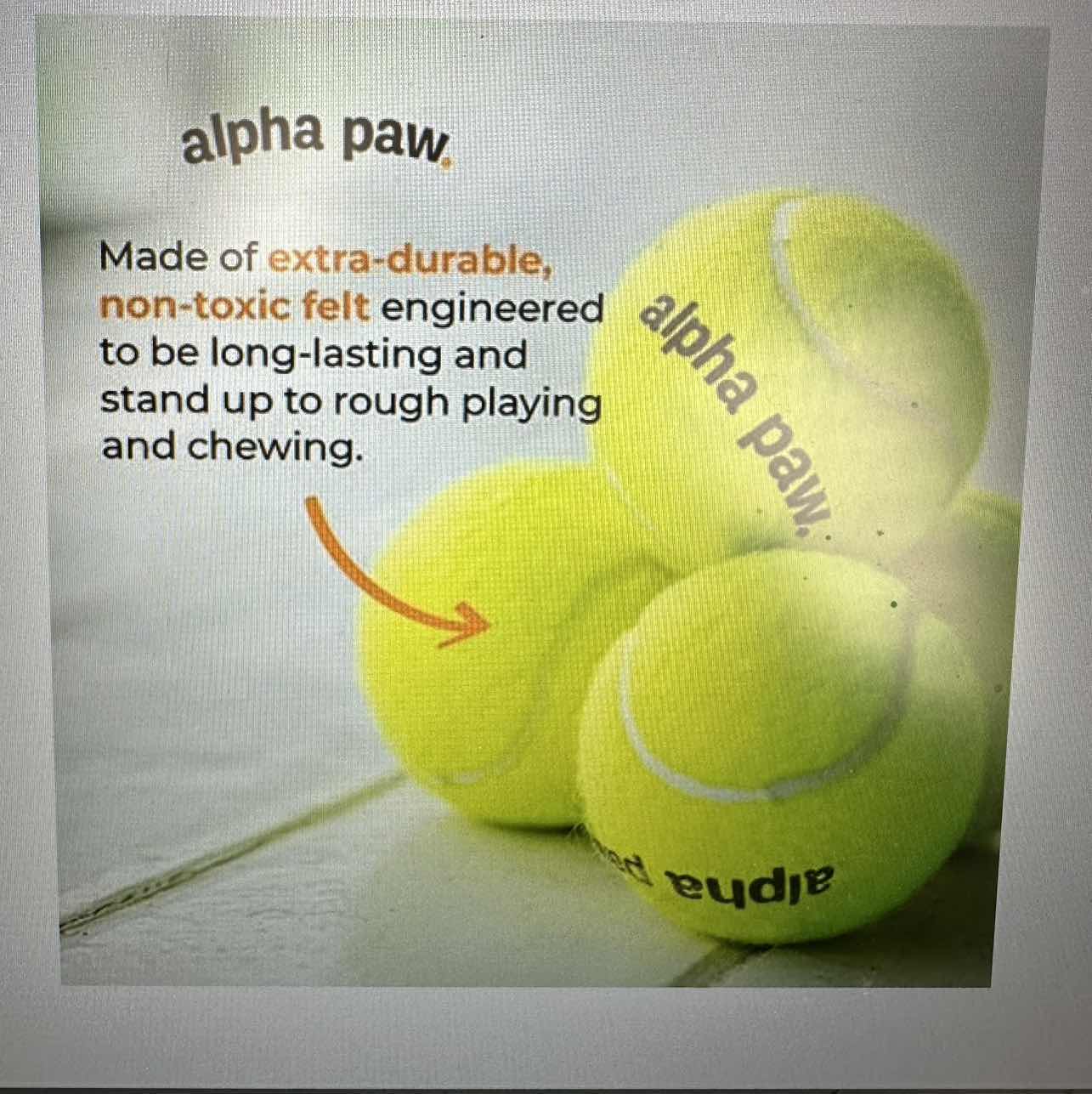 Photo 1 of 2 SETS OF 4- ALPHA PAW DOG TENNIS BALLS