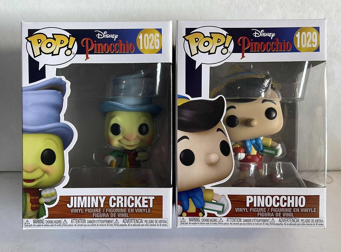 Photo 1 of NIB FUNKO POP DISNEY PINOCCHIO SERIES PINOCCHIO#1029 & JIMINY CRICKET #1026 - RETAIL PRICE $32.99