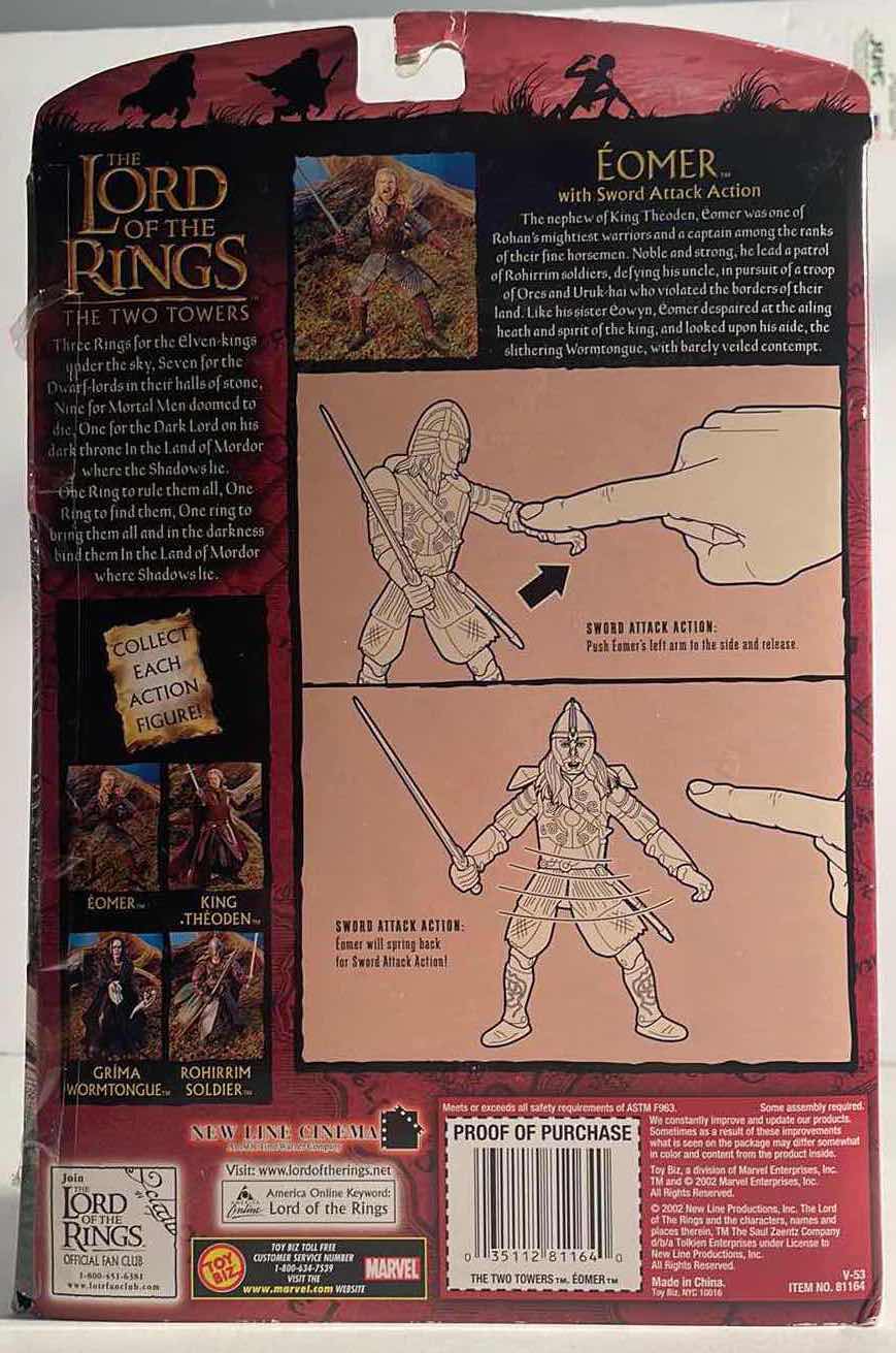 Photo 2 of NIB LORD OF THE RINGS THE TWO TOWERS “EOMER WITH SOWRD ATTACK” ACTION FIGURE - RETAIL PRICE $26.99