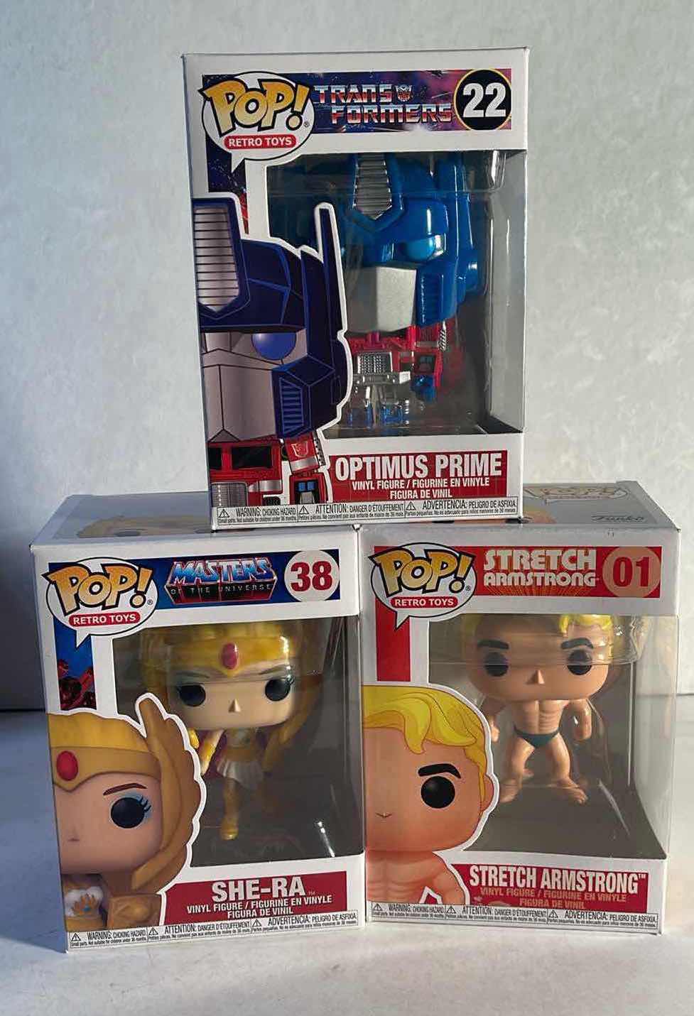 Photo 1 of NIB FUNKO POP RETRO TOYS SERIES “OPTIMUS PRIME, SHE-RA & STRETCH ARMSTRONG” - TOTAL RETAIL PRICE $39.99