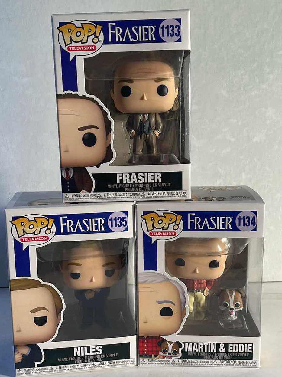 Photo 1 of NIB FUNKO POP TELEVISION SERIES FRASIER “NILES , FRASIER & MARTIN W/ EDDIE ” - TOTAL RETAIL PRICE $55.00